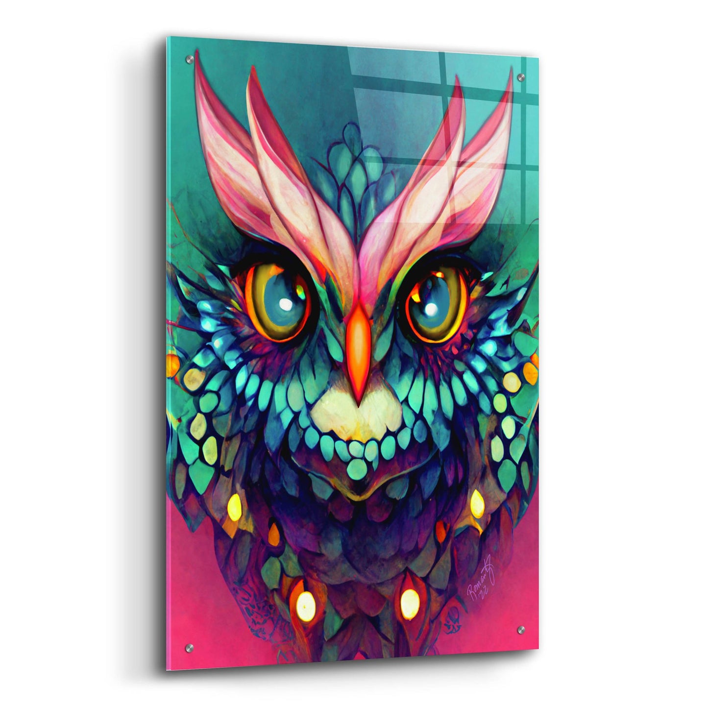Epic Art 'Fantasy Owls 4' by Romantz Art, Acrylic Glass Wall Art,24x36