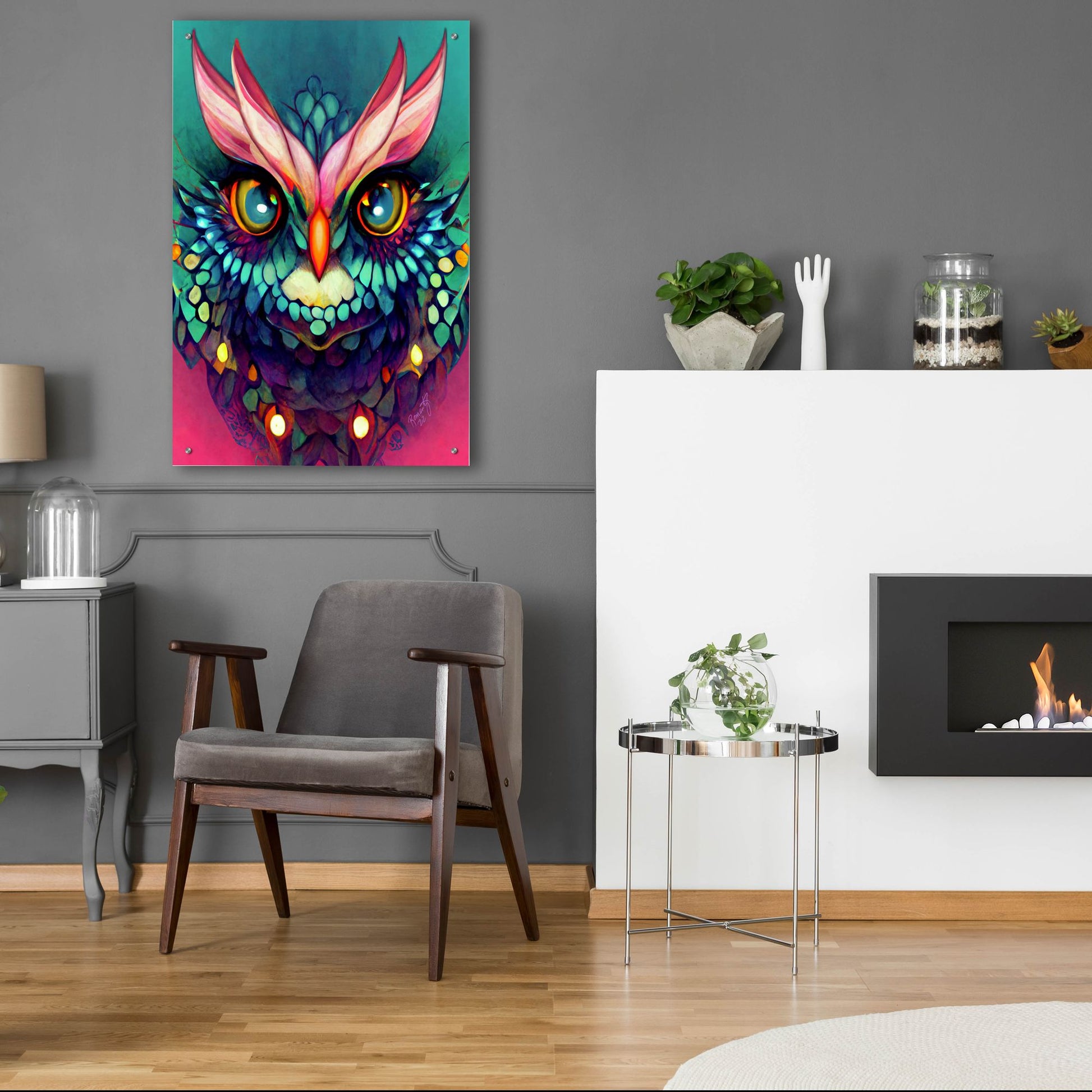 Epic Art 'Fantasy Owls 4' by Romantz Art, Acrylic Glass Wall Art,24x36