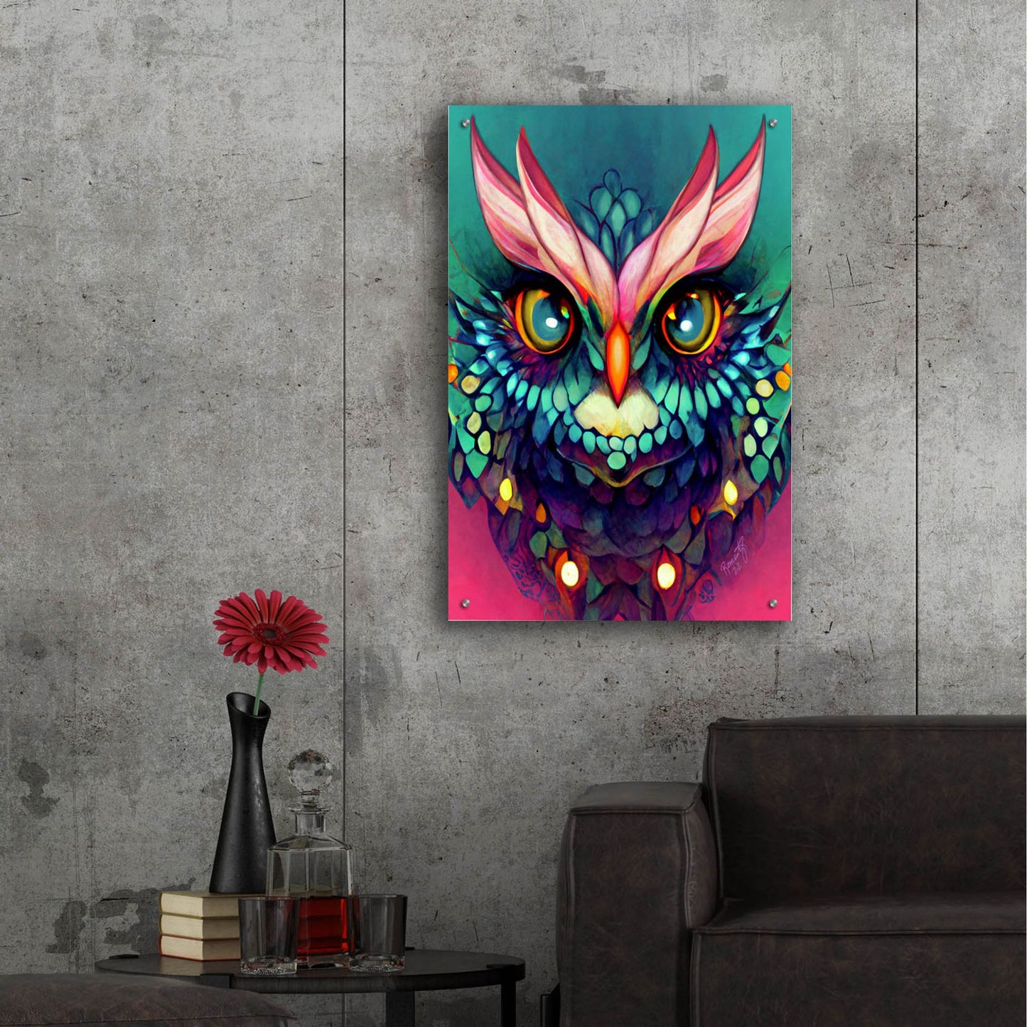 Epic Art 'Fantasy Owls 4' by Romantz Art, Acrylic Glass Wall Art,24x36
