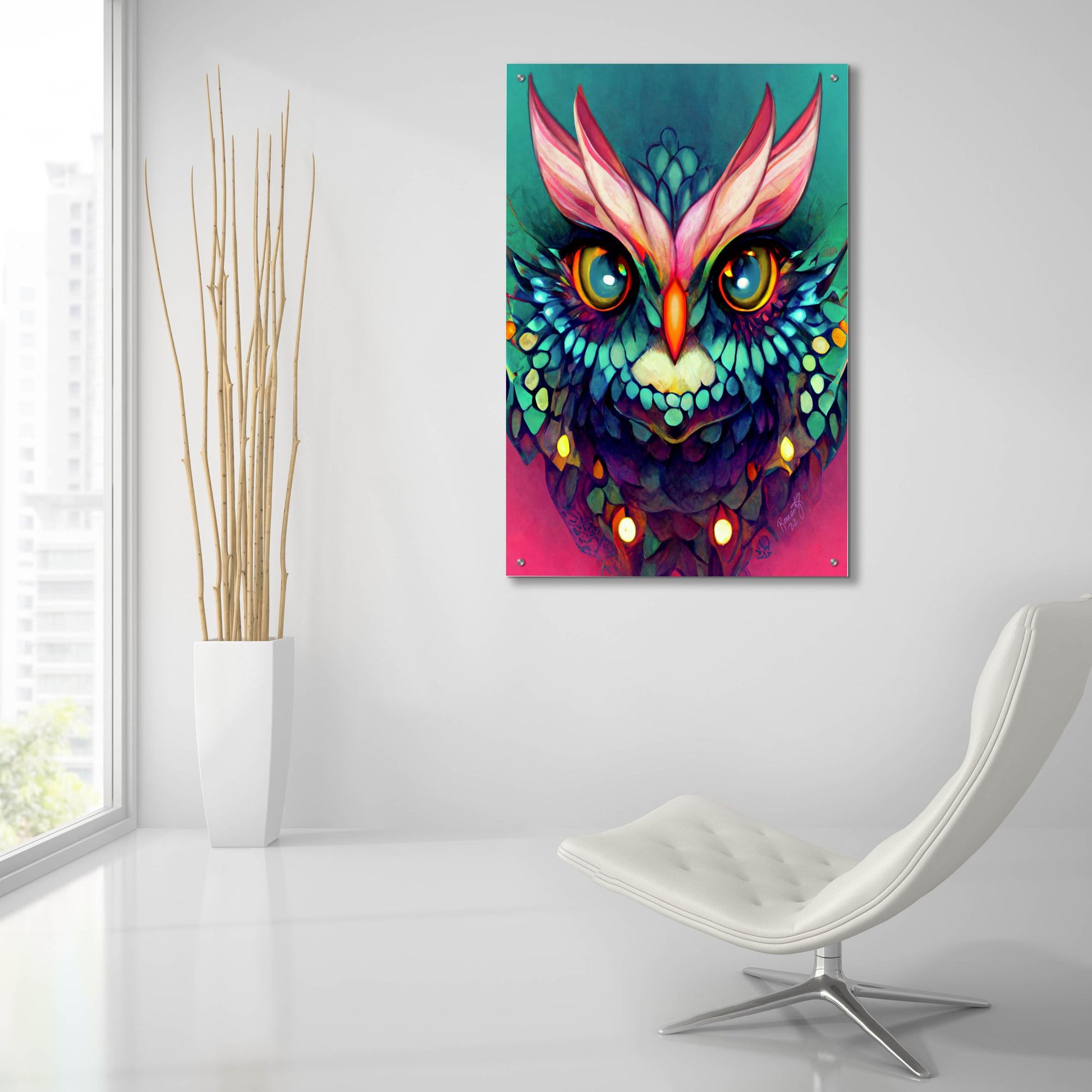 Epic Art 'Fantasy Owls 4' by Romantz Art, Acrylic Glass Wall Art,24x36