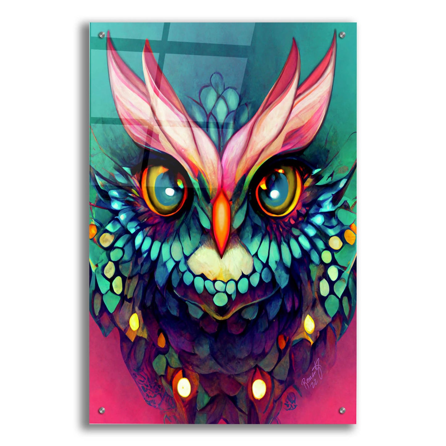 Epic Art 'Fantasy Owls 4' by Romantz Art, Acrylic Glass Wall Art,24x36