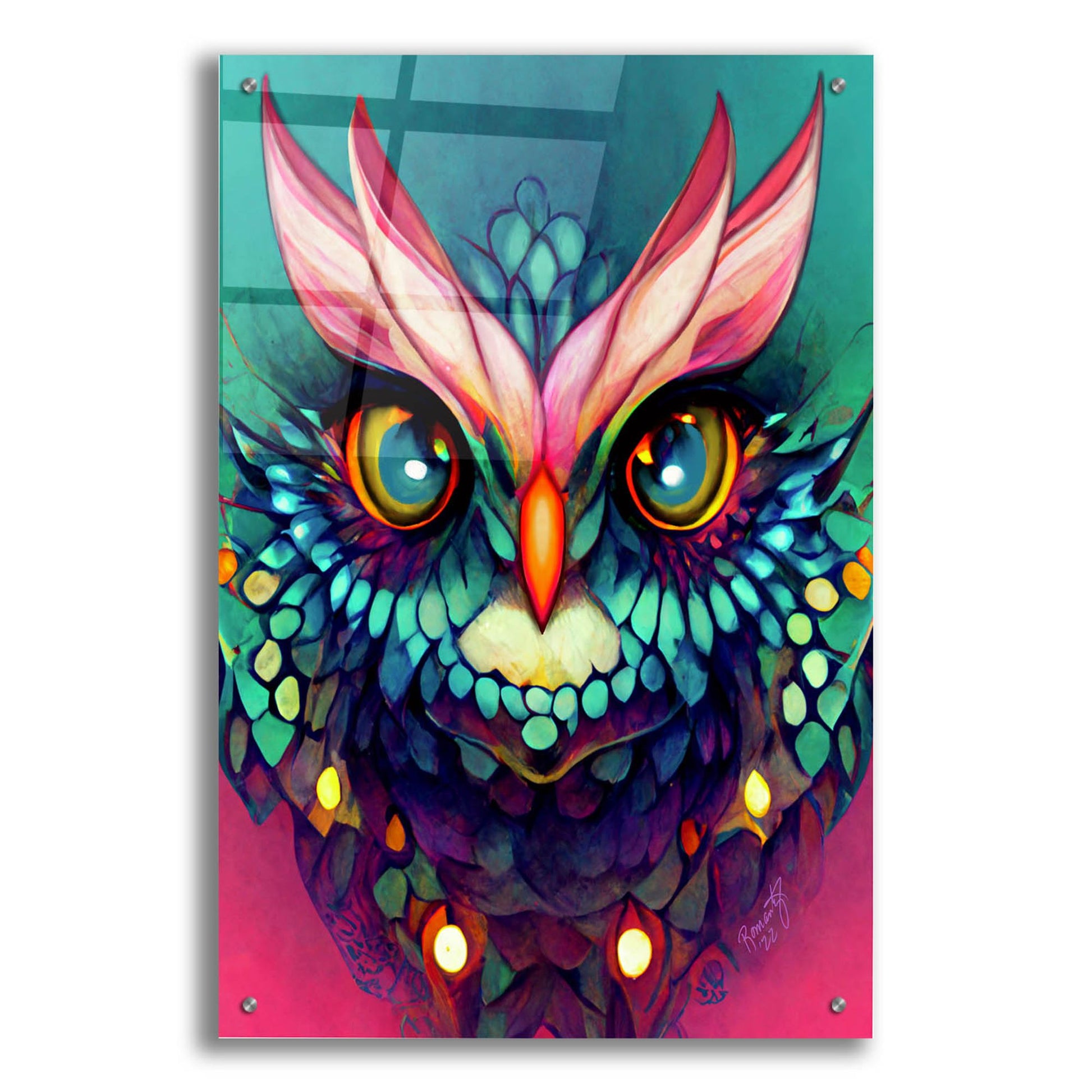 Epic Art 'Fantasy Owls 4' by Romantz Art, Acrylic Glass Wall Art,24x36