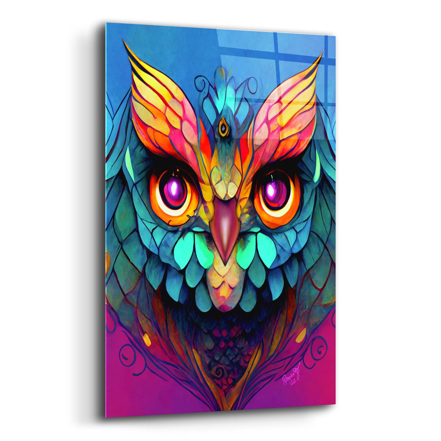 Epic Art 'Fantasy Owls 5' by Romantz Art, Acrylic Glass Wall Art,12x16