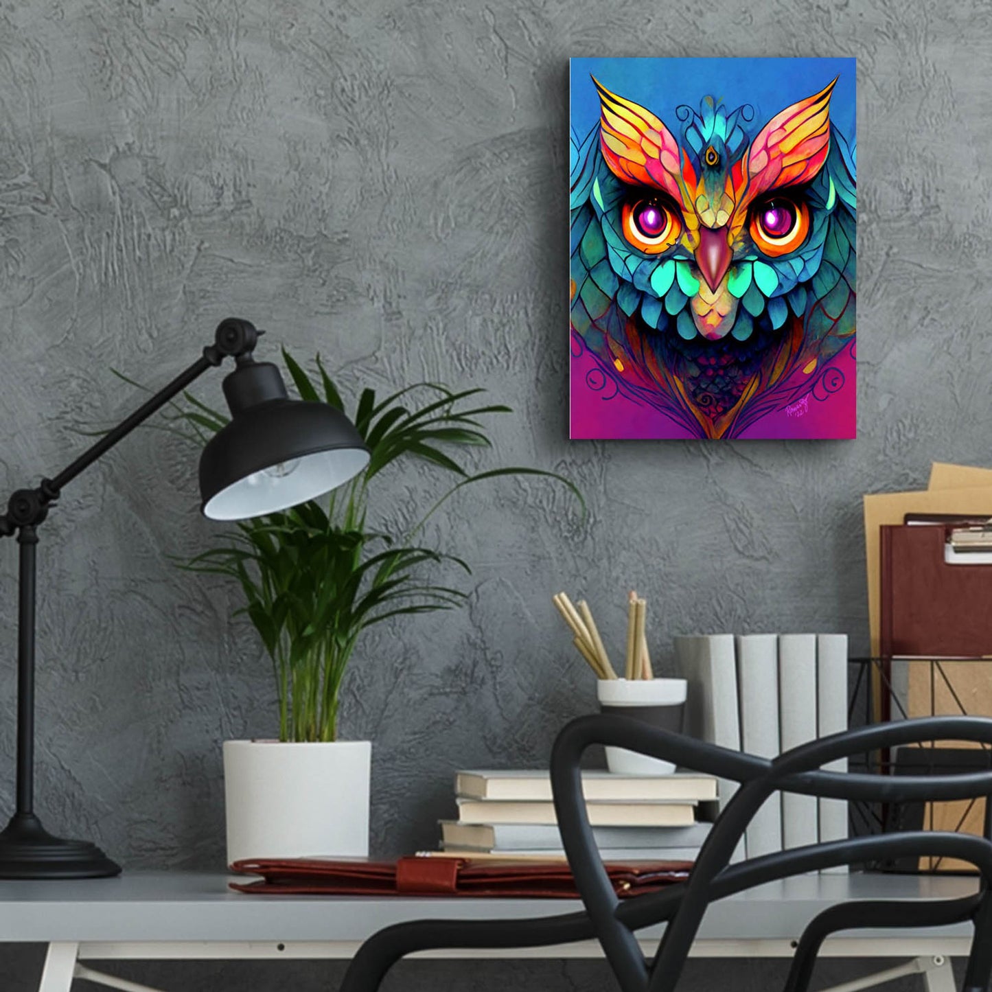 Epic Art 'Fantasy Owls 5' by Romantz Art, Acrylic Glass Wall Art,12x16