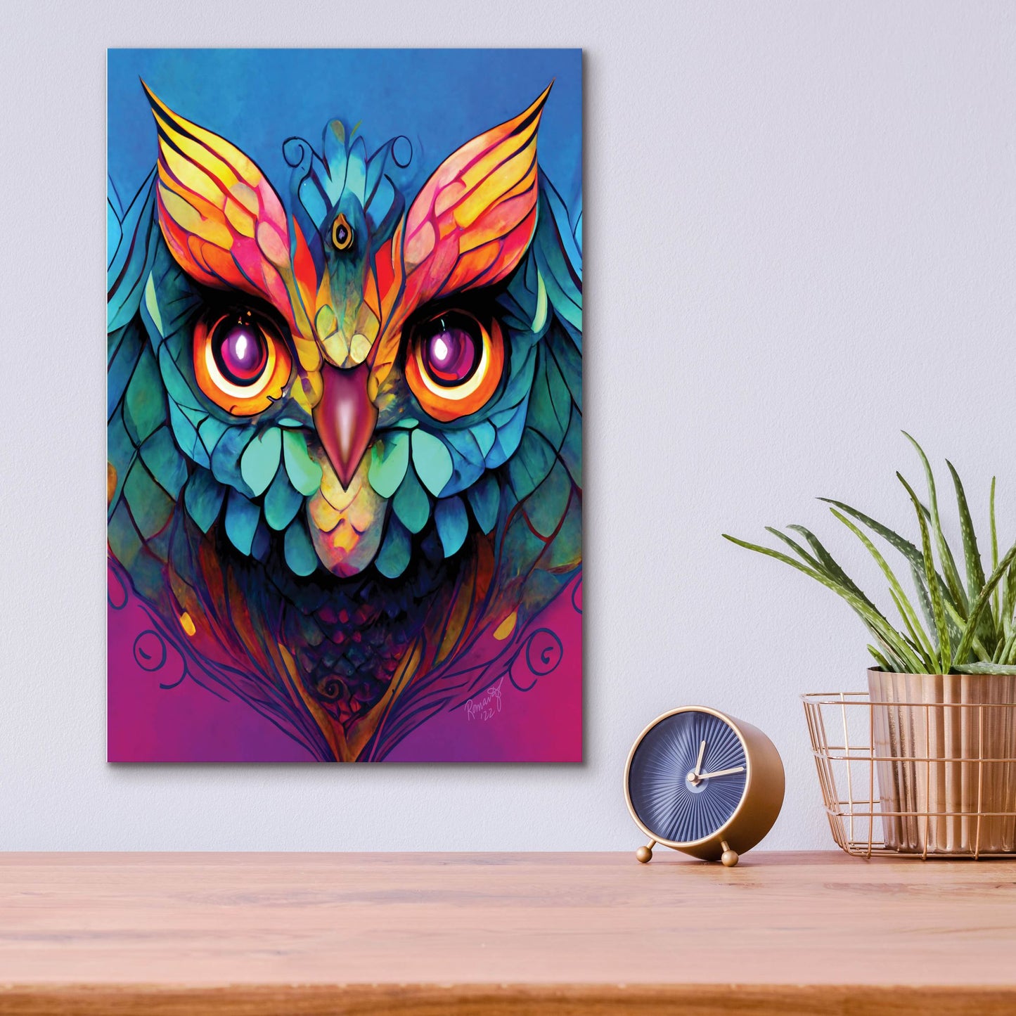 Epic Art 'Fantasy Owls 5' by Romantz Art, Acrylic Glass Wall Art,12x16
