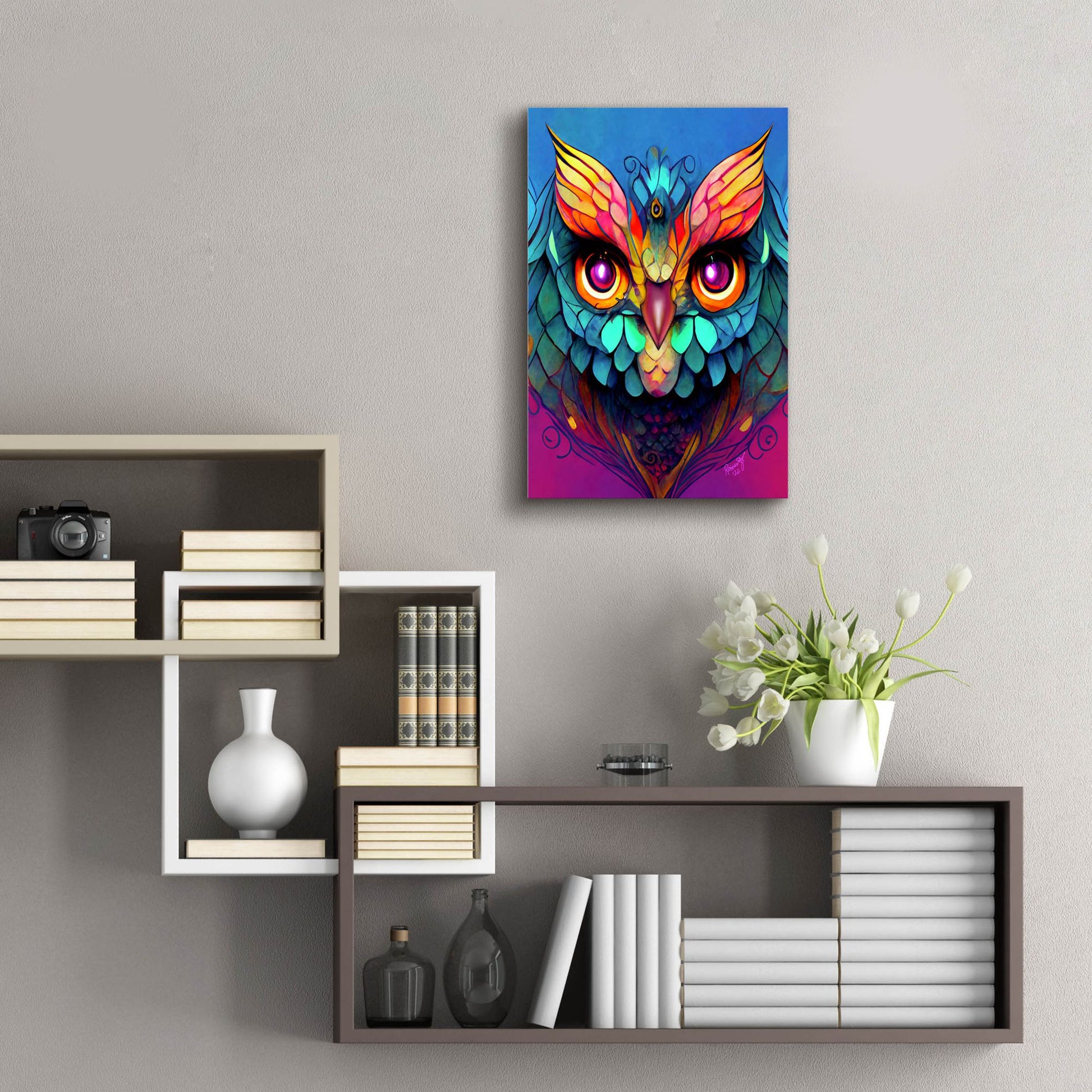 Epic Art 'Fantasy Owls 5' by Romantz Art, Acrylic Glass Wall Art,16x24