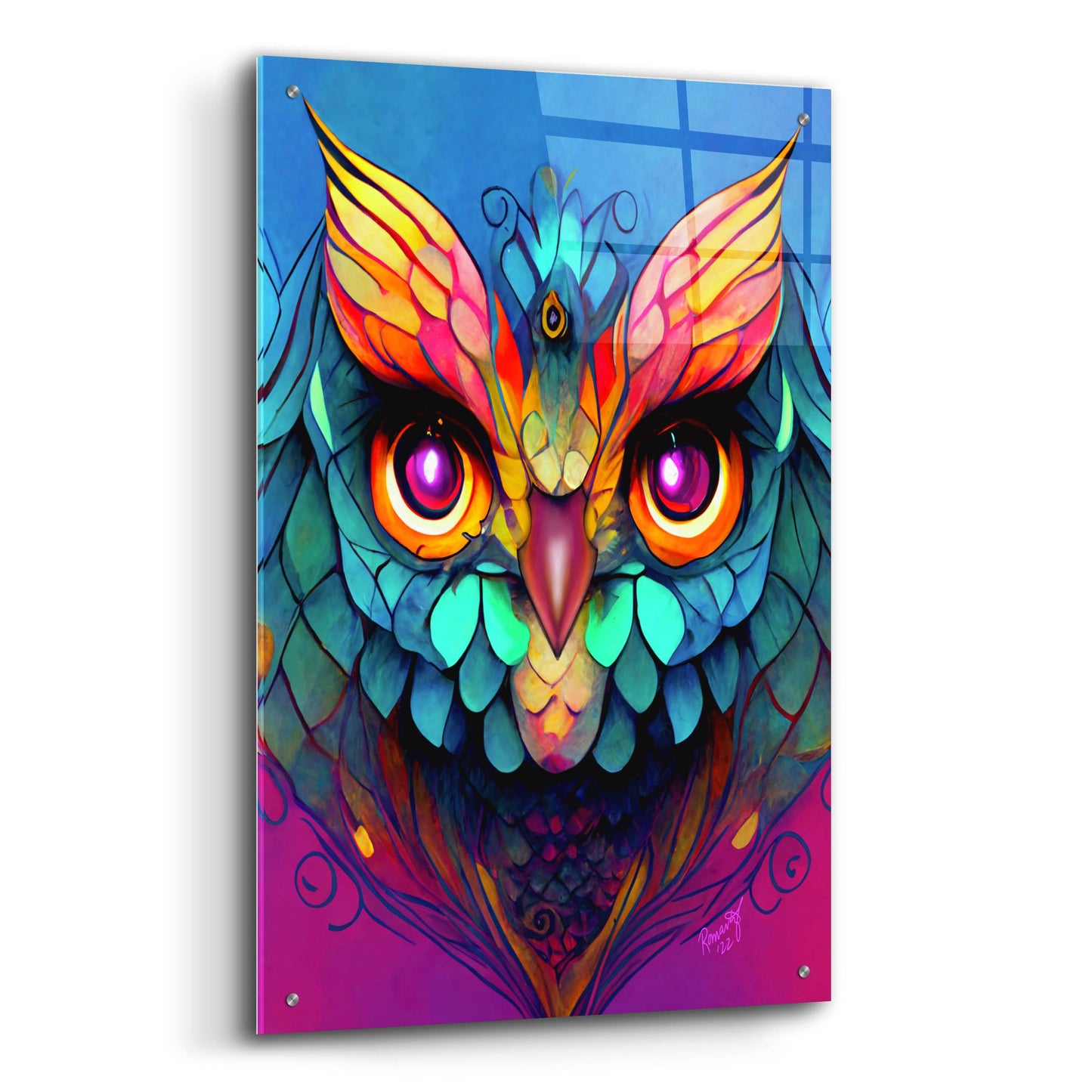 Epic Art 'Fantasy Owls 5' by Romantz Art, Acrylic Glass Wall Art,24x36