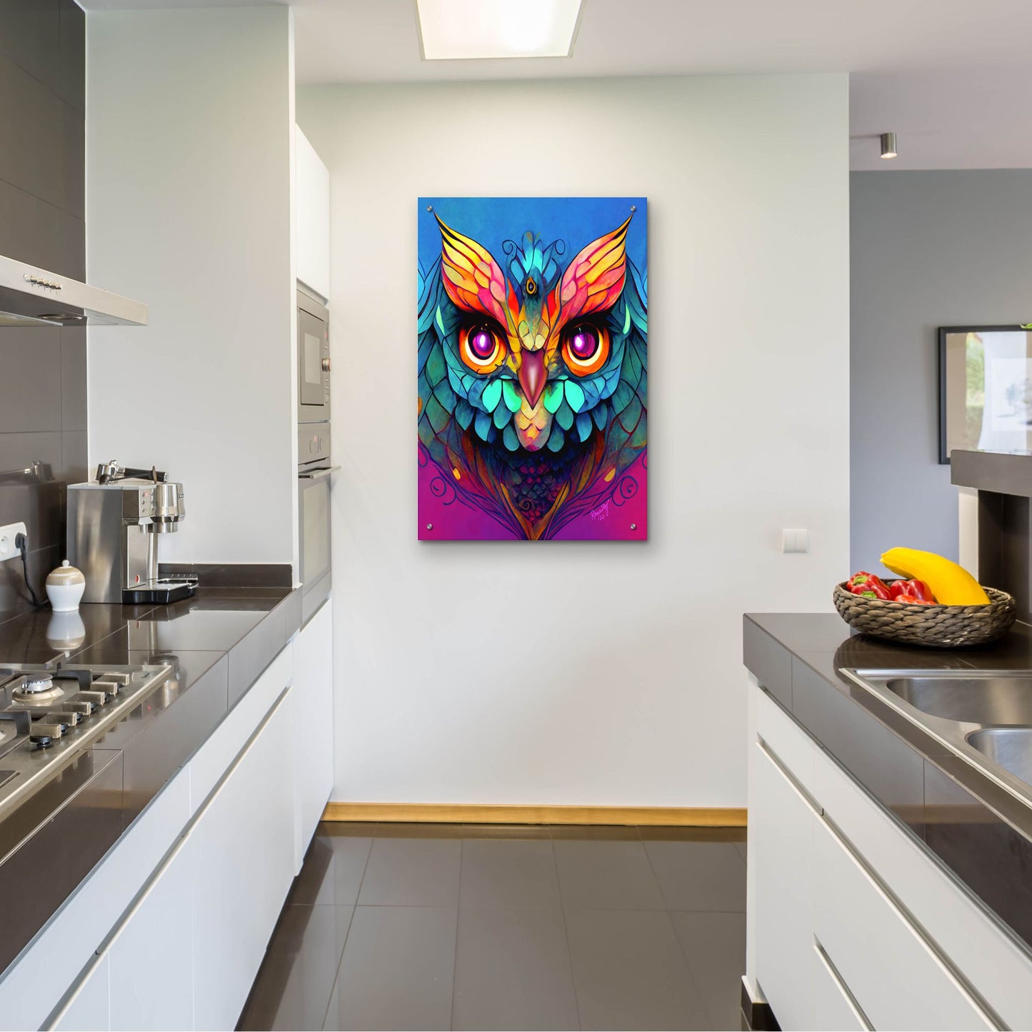Epic Art 'Fantasy Owls 5' by Romantz Art, Acrylic Glass Wall Art,24x36
