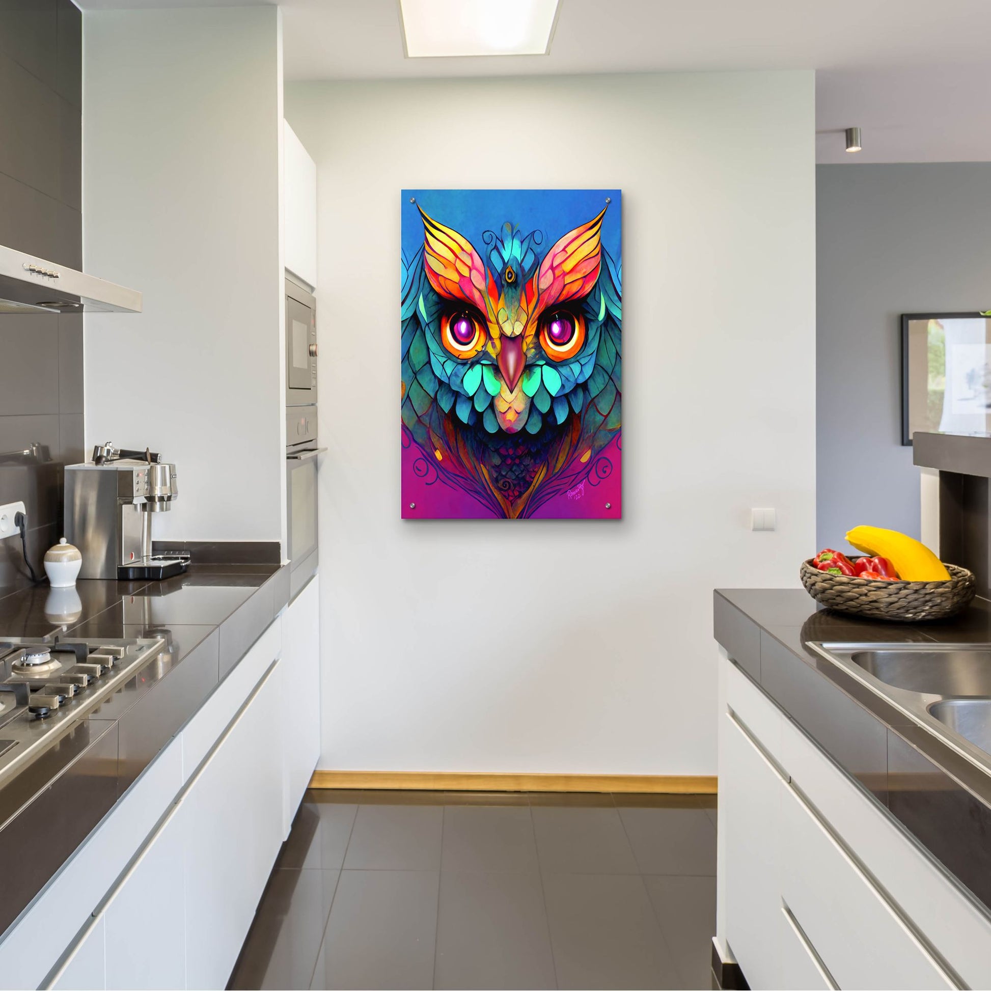 Epic Art 'Fantasy Owls 5' by Romantz Art, Acrylic Glass Wall Art,24x36