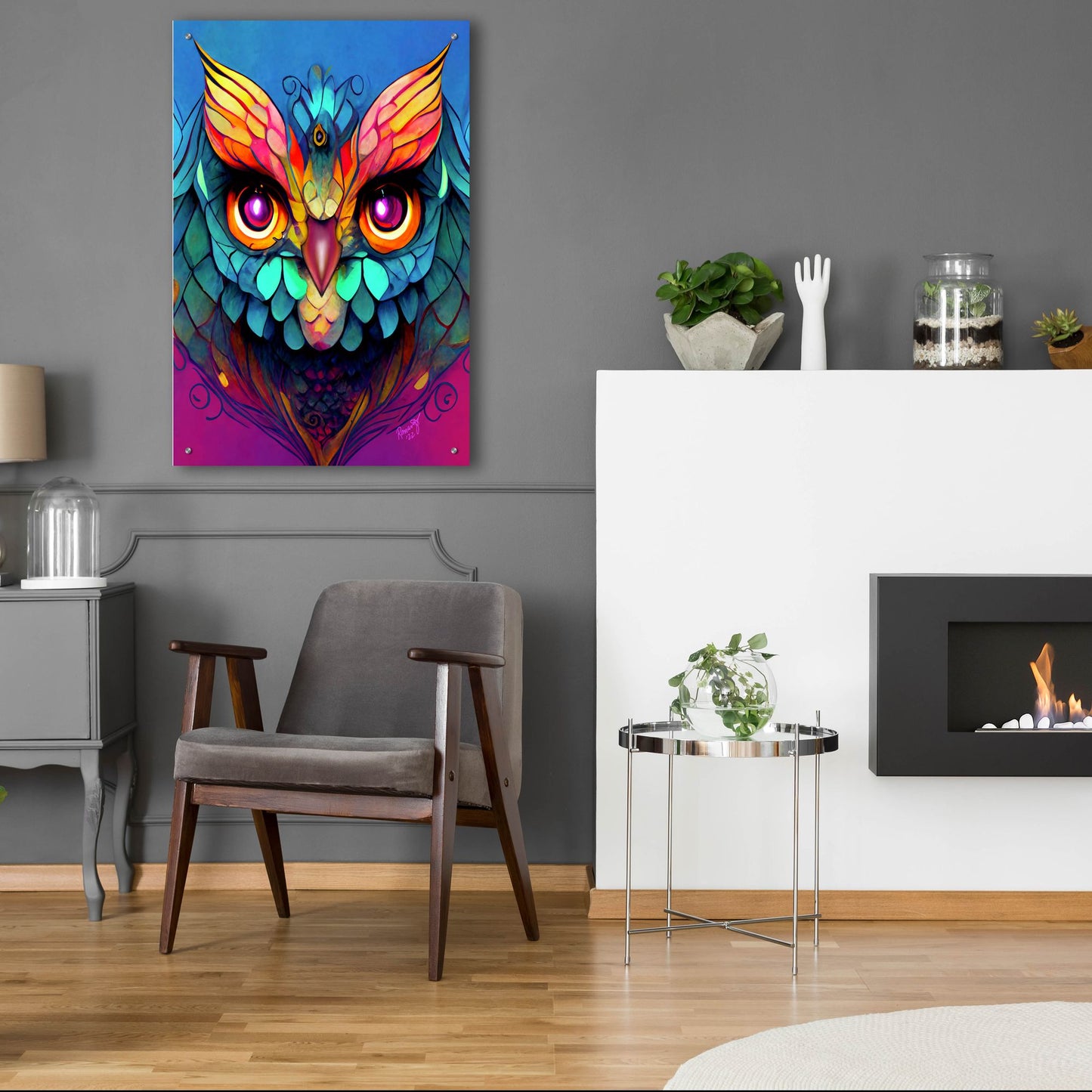 Epic Art 'Fantasy Owls 5' by Romantz Art, Acrylic Glass Wall Art,24x36
