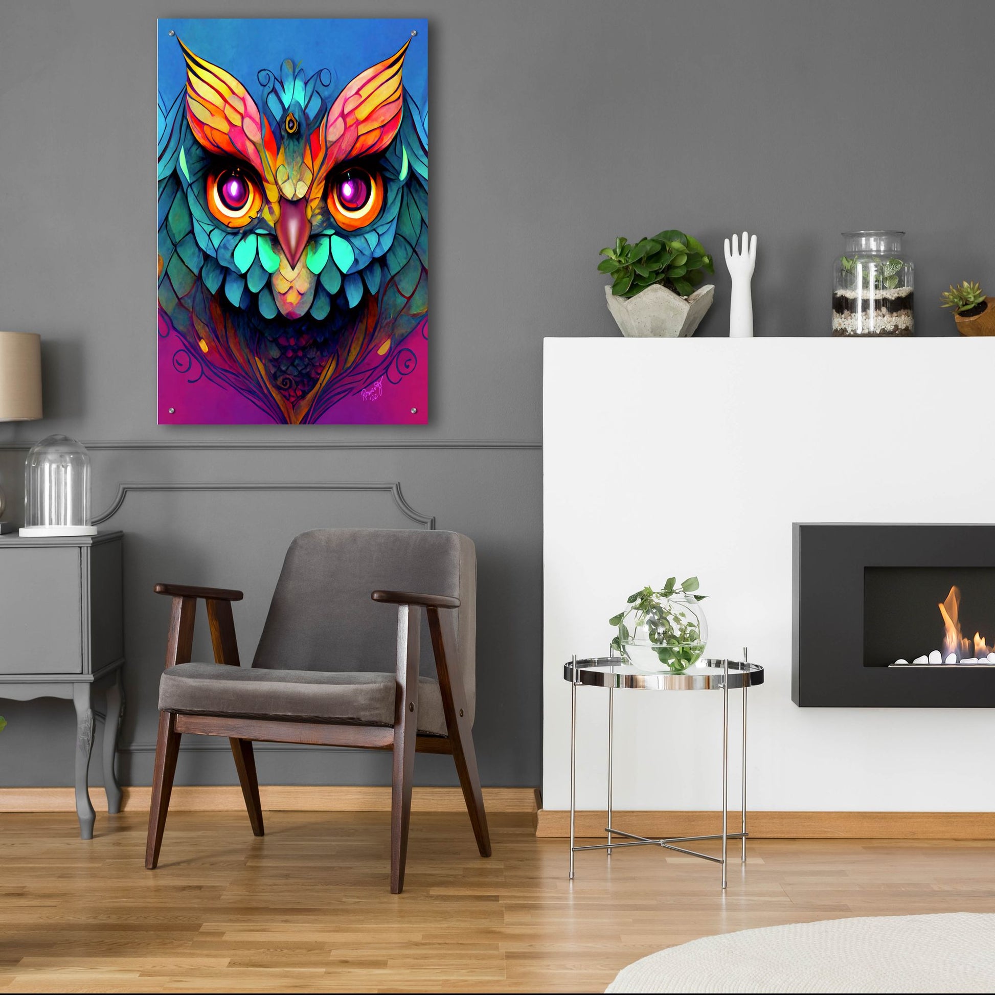 Epic Art 'Fantasy Owls 5' by Romantz Art, Acrylic Glass Wall Art,24x36