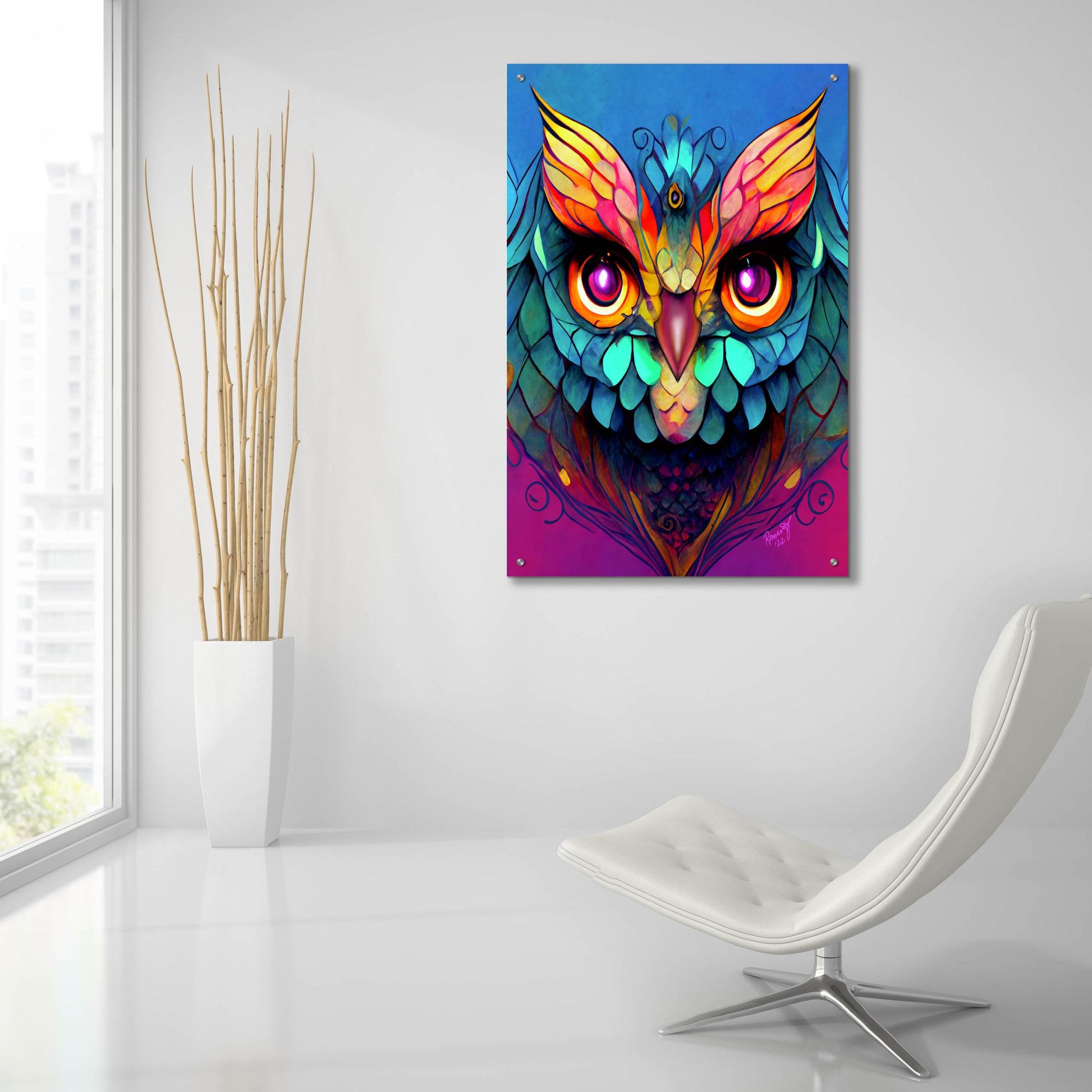 Epic Art 'Fantasy Owls 5' by Romantz Art, Acrylic Glass Wall Art,24x36