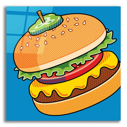 Epic Art 'Cheeseburger On Blue' by Ron Magnes, Acrylic Glass Wall Art