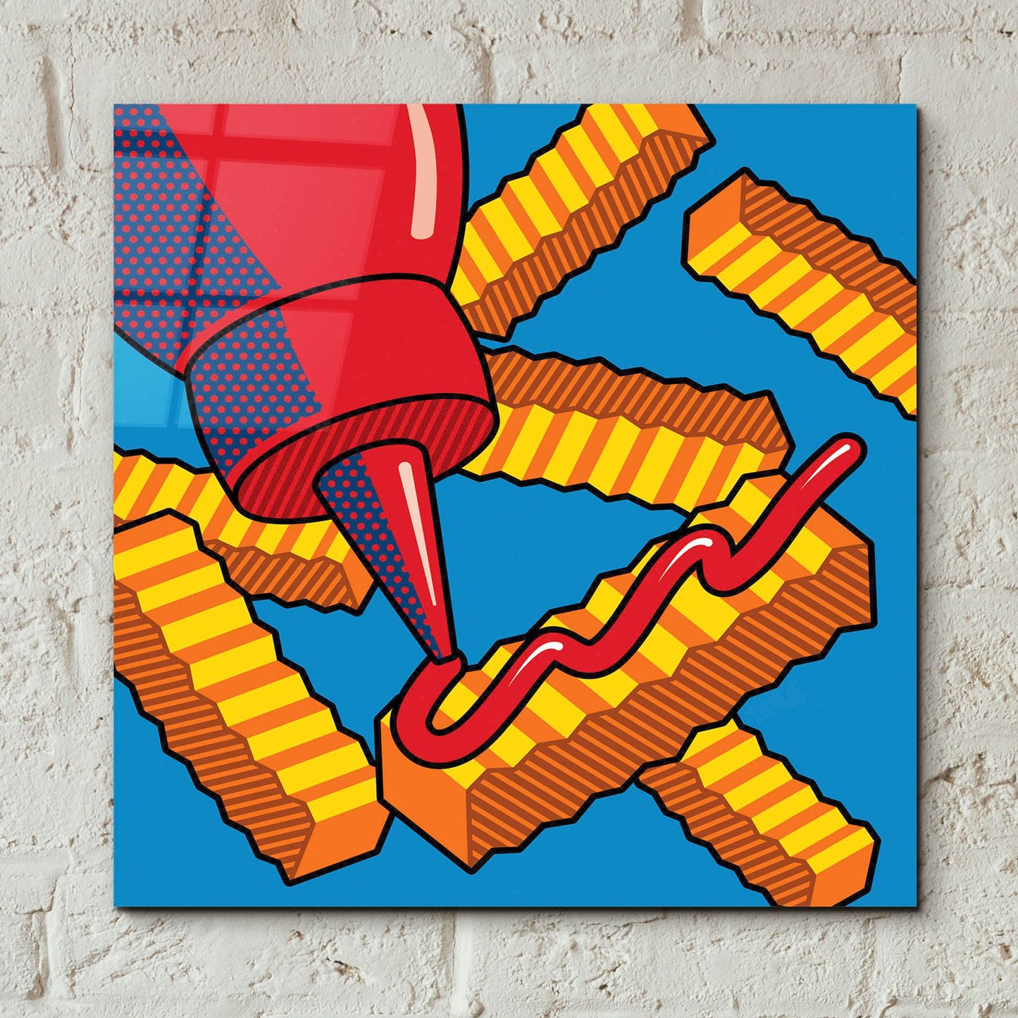 Epic Art 'Fries With Ketchup On Blue' by Ron Magnes, Acrylic Glass Wall Art,12x12