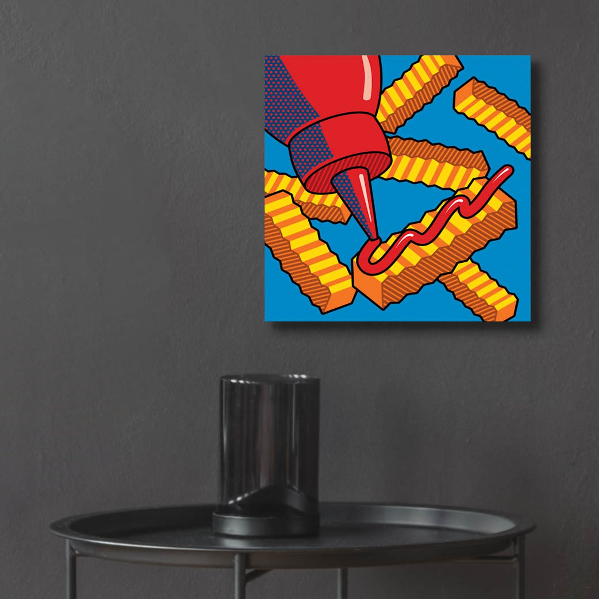 Epic Art 'Fries With Ketchup On Blue' by Ron Magnes, Acrylic Glass Wall Art,12x12