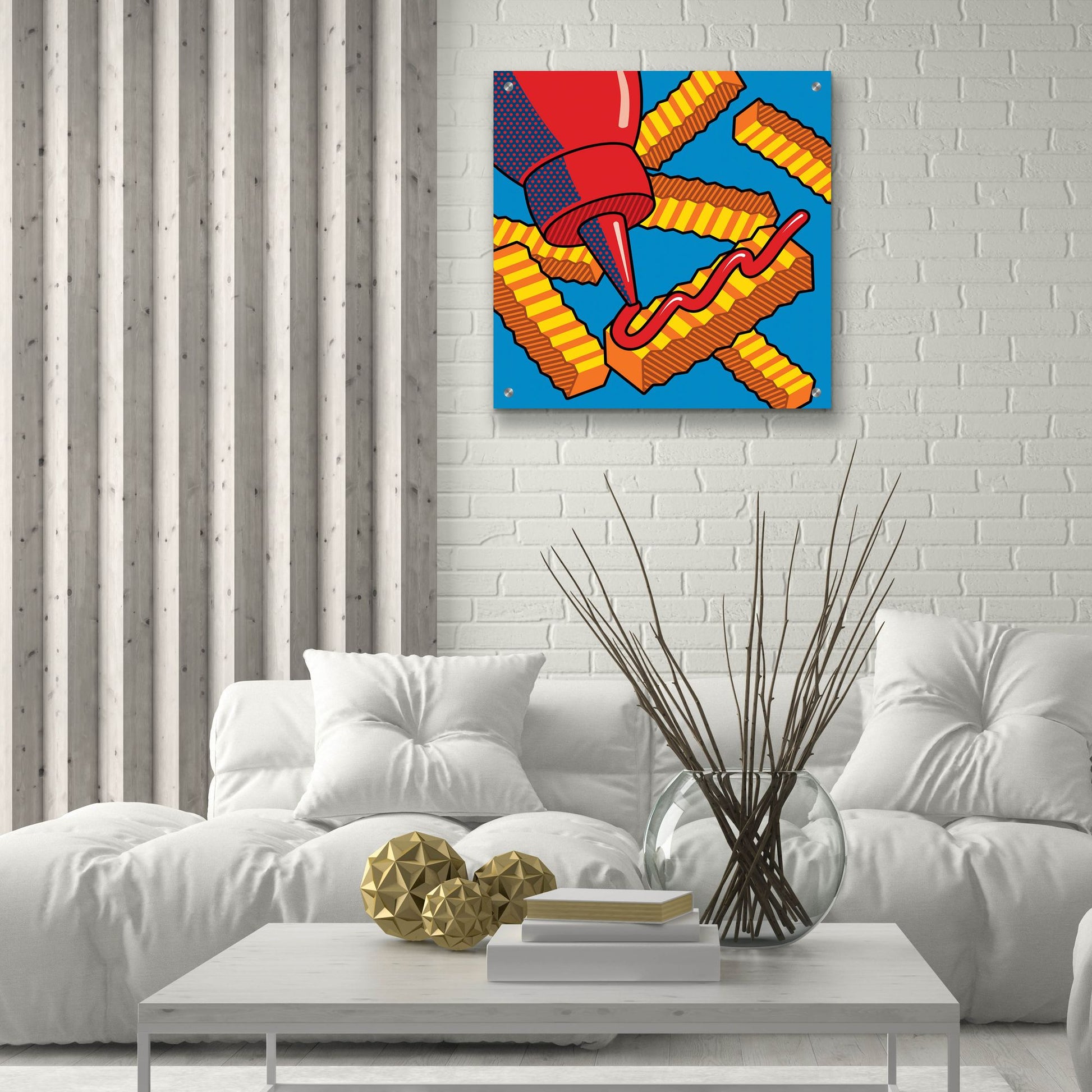 Epic Art 'Fries With Ketchup On Blue' by Ron Magnes, Acrylic Glass Wall Art,24x24