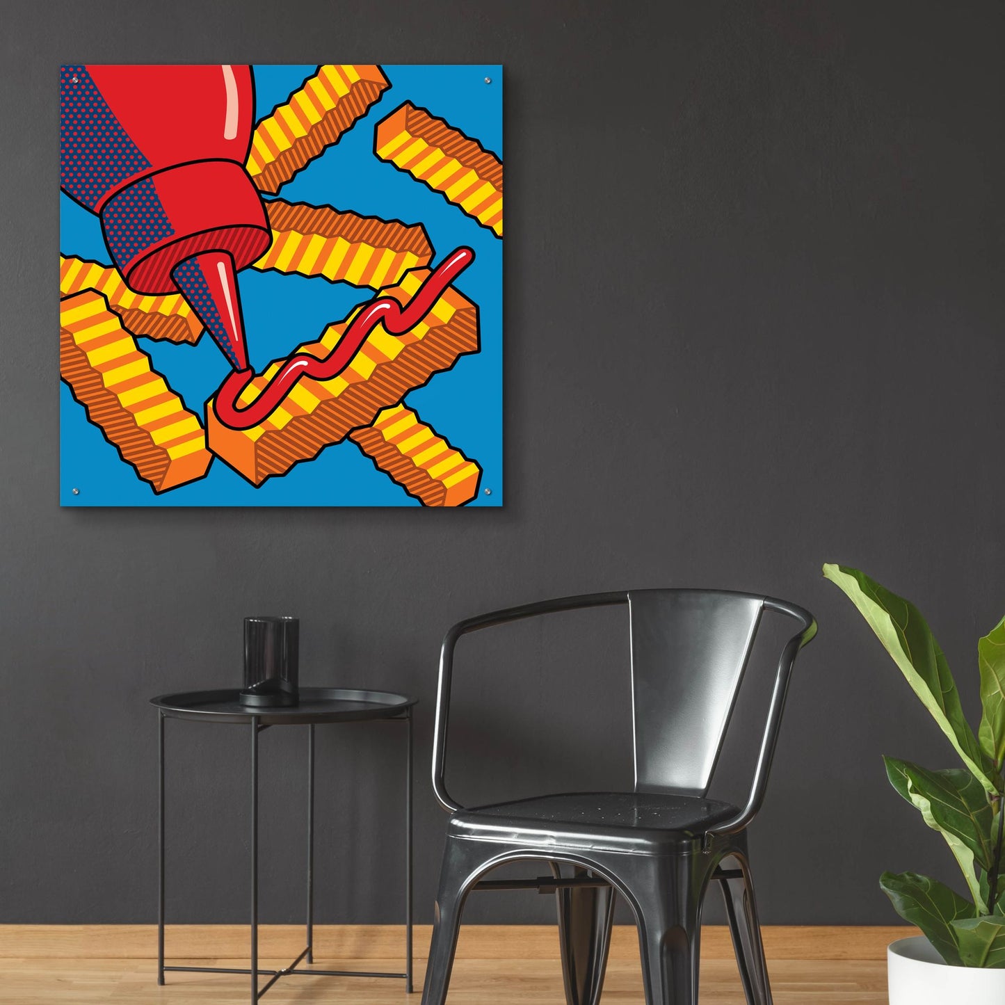 Epic Art 'Fries With Ketchup On Blue' by Ron Magnes, Acrylic Glass Wall Art,36x36