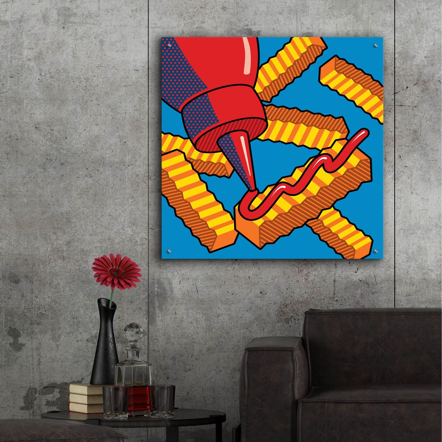 Epic Art 'Fries With Ketchup On Blue' by Ron Magnes, Acrylic Glass Wall Art,36x36