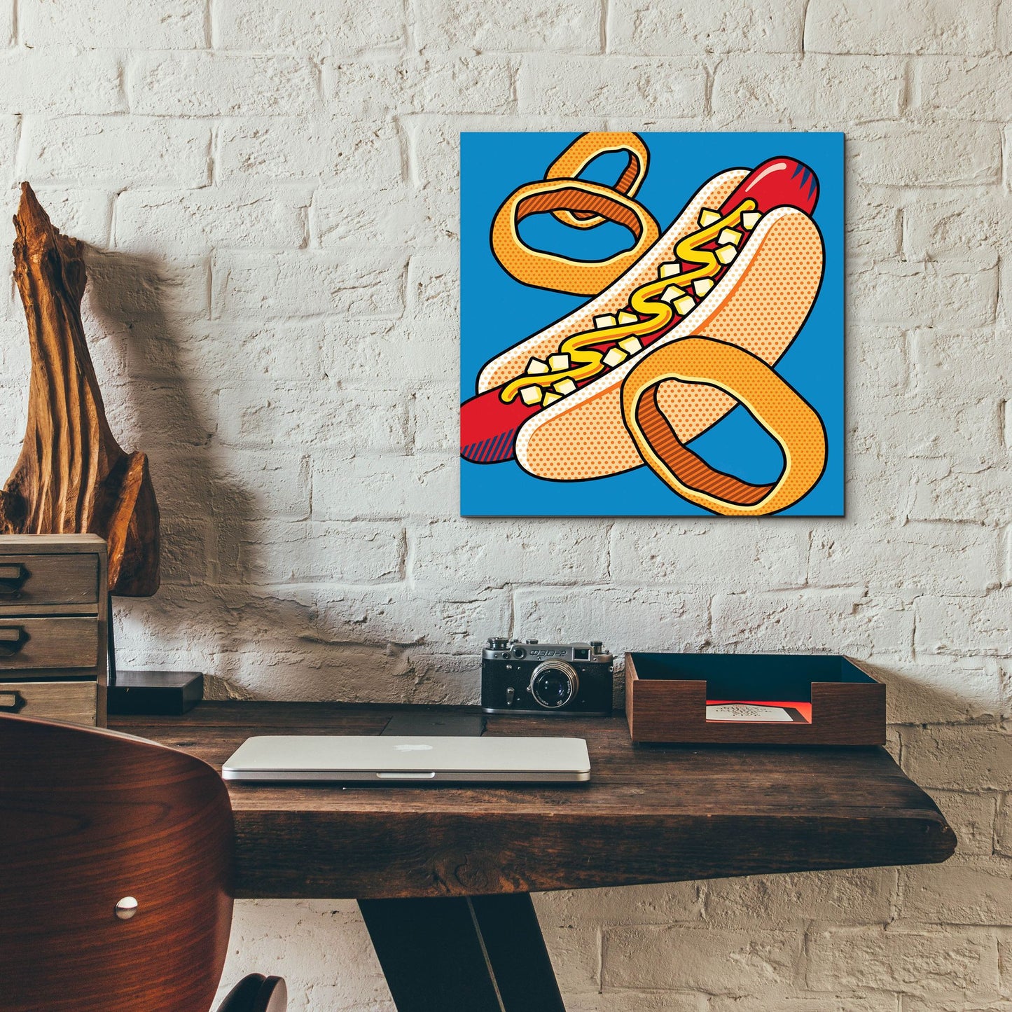 Epic Art 'Hot Dog Onion Rings On Blue' by Ron Magnes, Acrylic Glass Wall Art,12x12