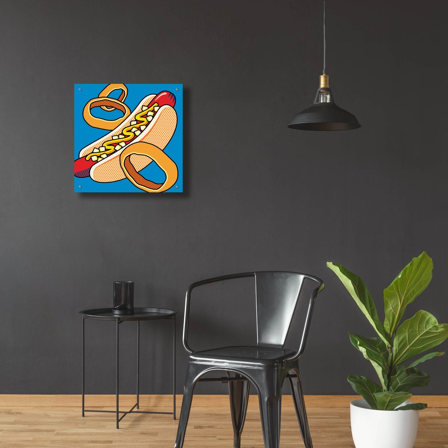 Epic Art 'Hot Dog Onion Rings On Blue' by Ron Magnes, Acrylic Glass Wall Art,24x24