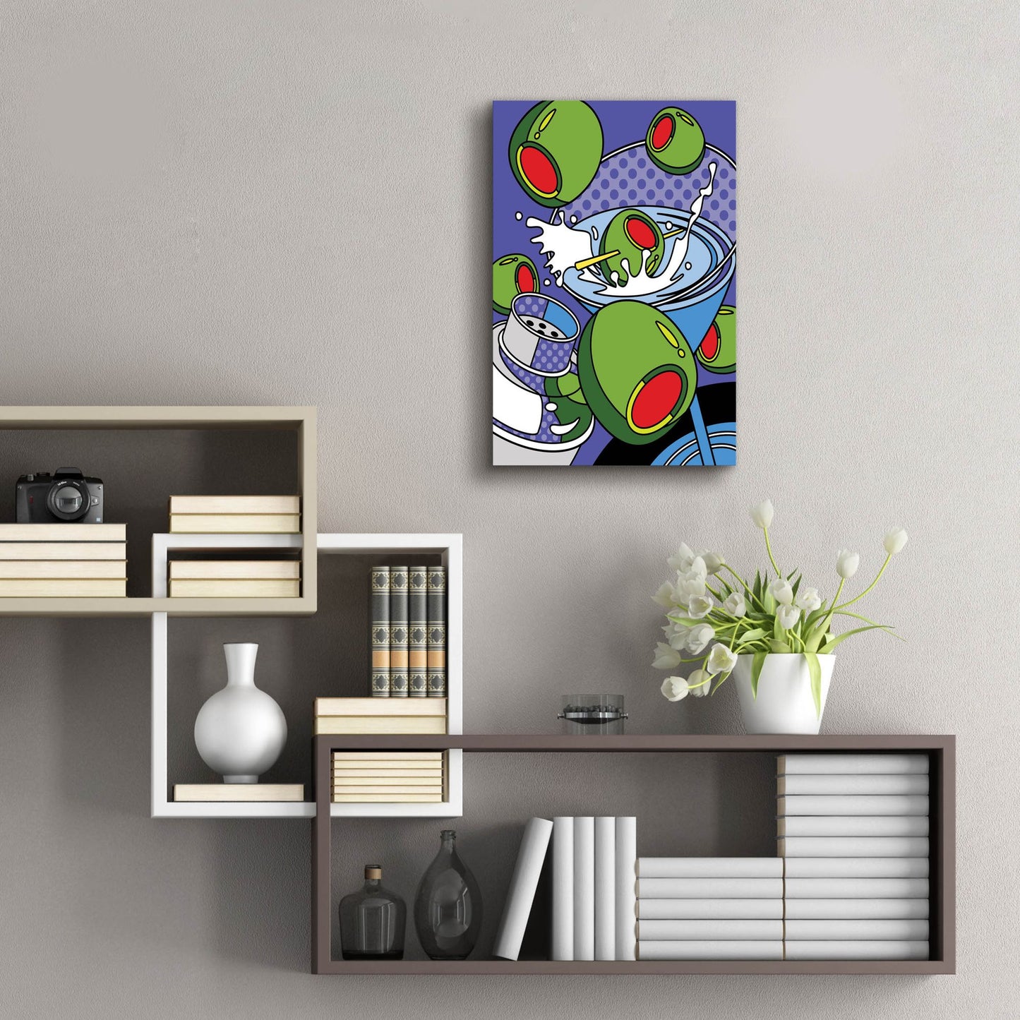 Epic Art 'Martini Flying Olives' by Ron Magnes, Acrylic Glass Wall Art,16x24