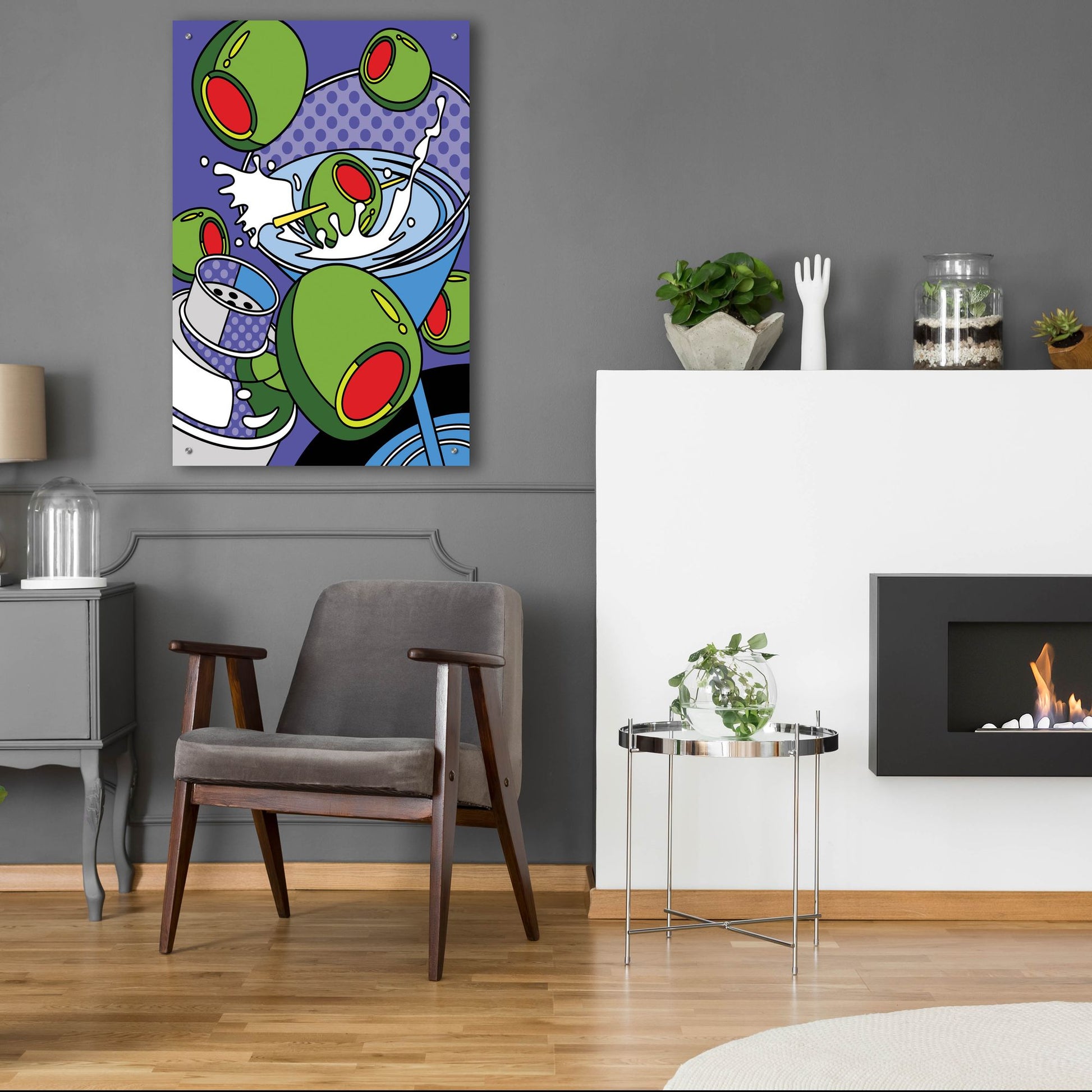 Epic Art 'Martini Flying Olives' by Ron Magnes, Acrylic Glass Wall Art,24x36