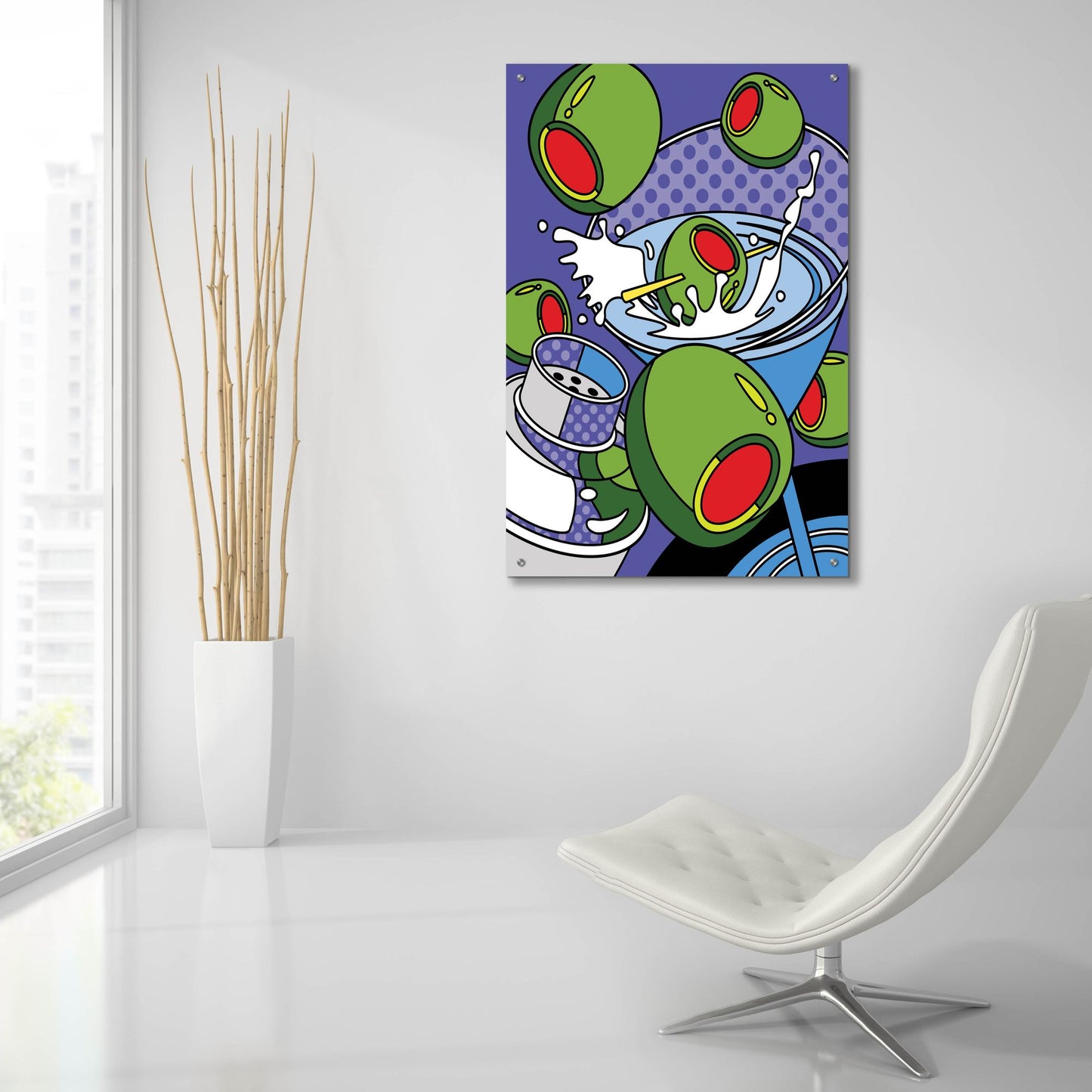 Epic Art 'Martini Flying Olives' by Ron Magnes, Acrylic Glass Wall Art,24x36