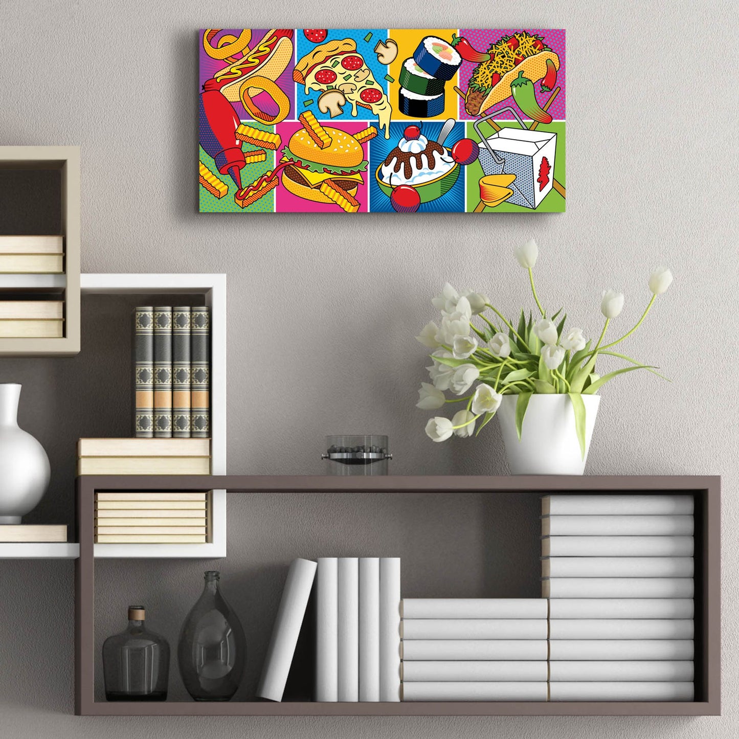 Epic Art 'Takeout Food Montage' by Ron Magnes, Acrylic Glass Wall Art,24x12