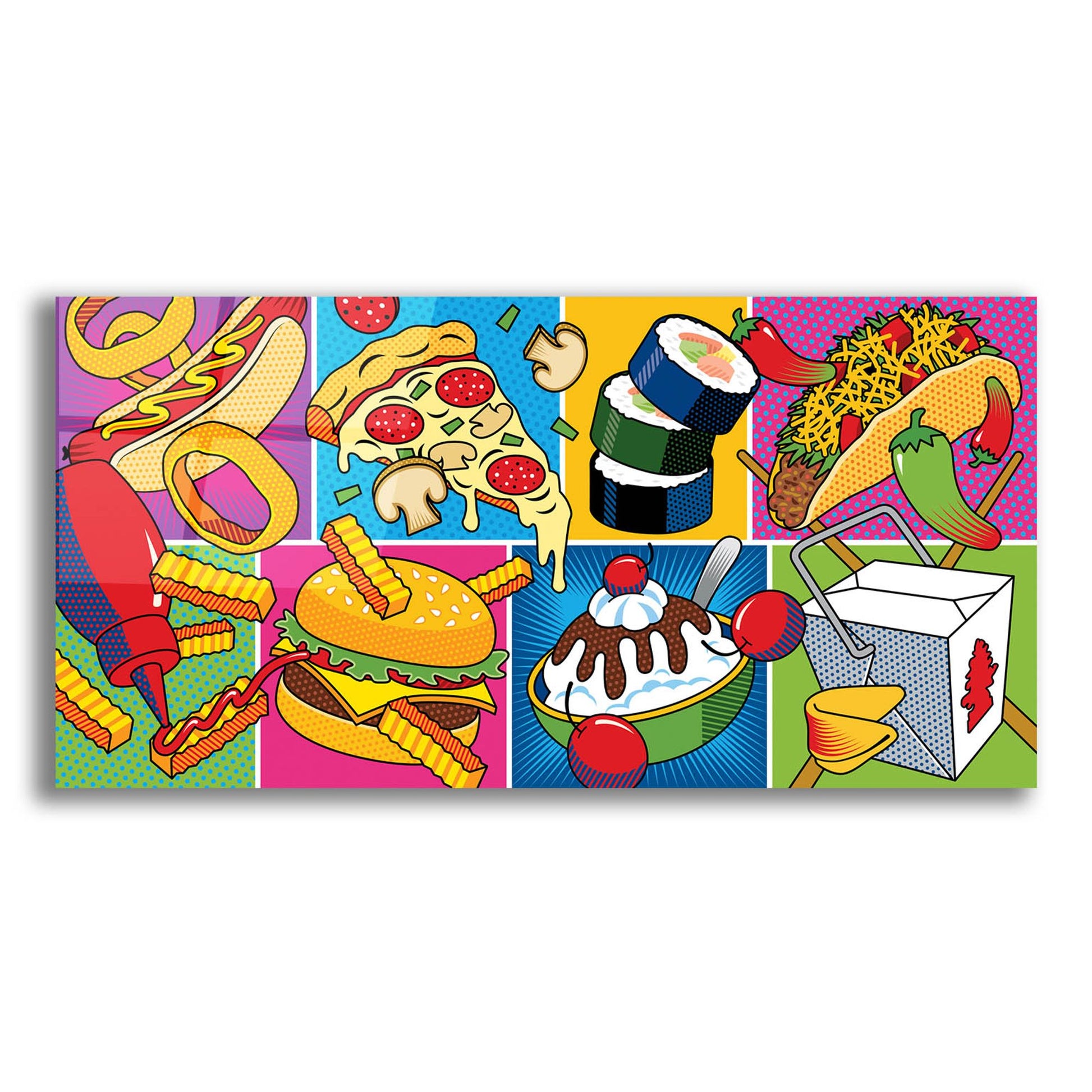 Epic Art 'Takeout Food Montage' by Ron Magnes, Acrylic Glass Wall Art,24x12