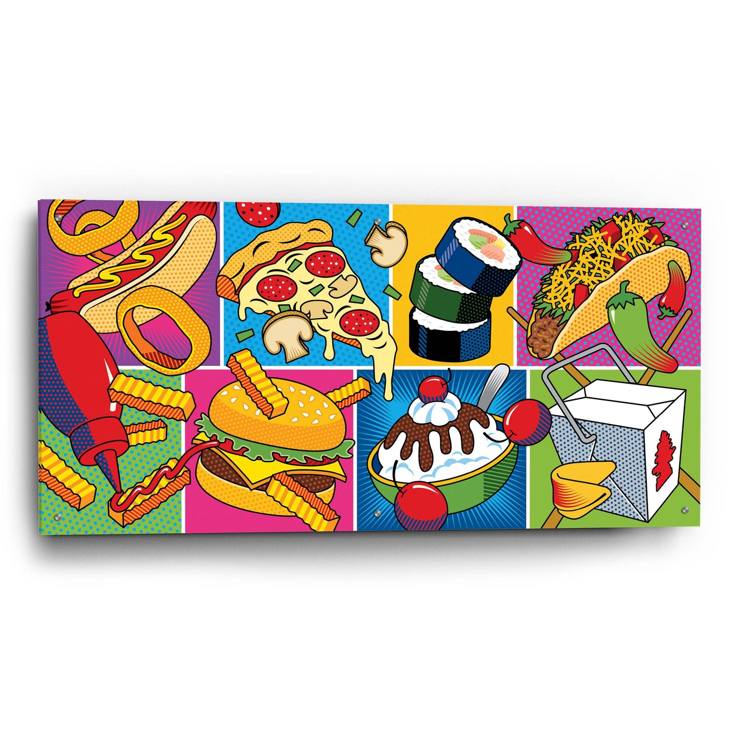 Epic Art 'Takeout Food Montage' by Ron Magnes, Acrylic Glass Wall Art,48x24