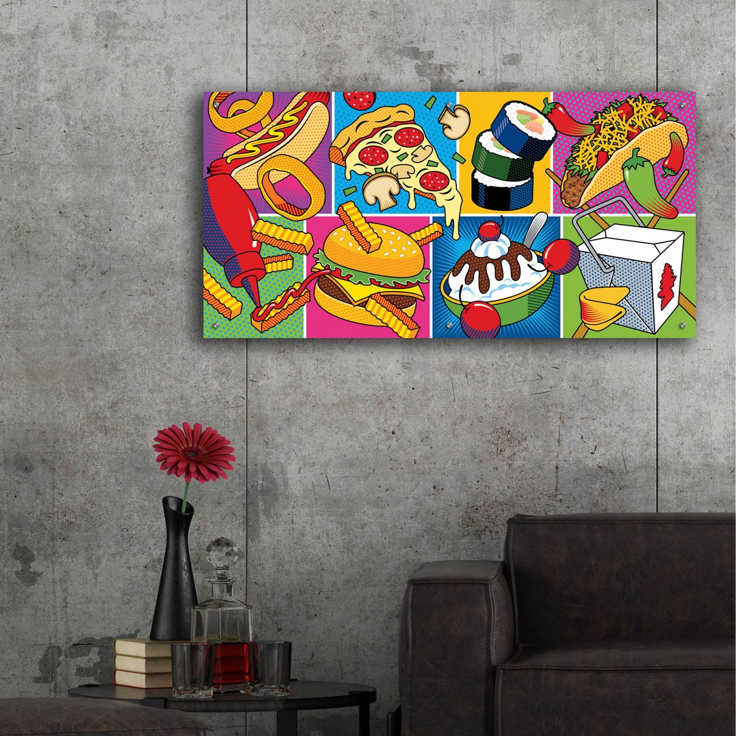 Epic Art 'Takeout Food Montage' by Ron Magnes, Acrylic Glass Wall Art,48x24