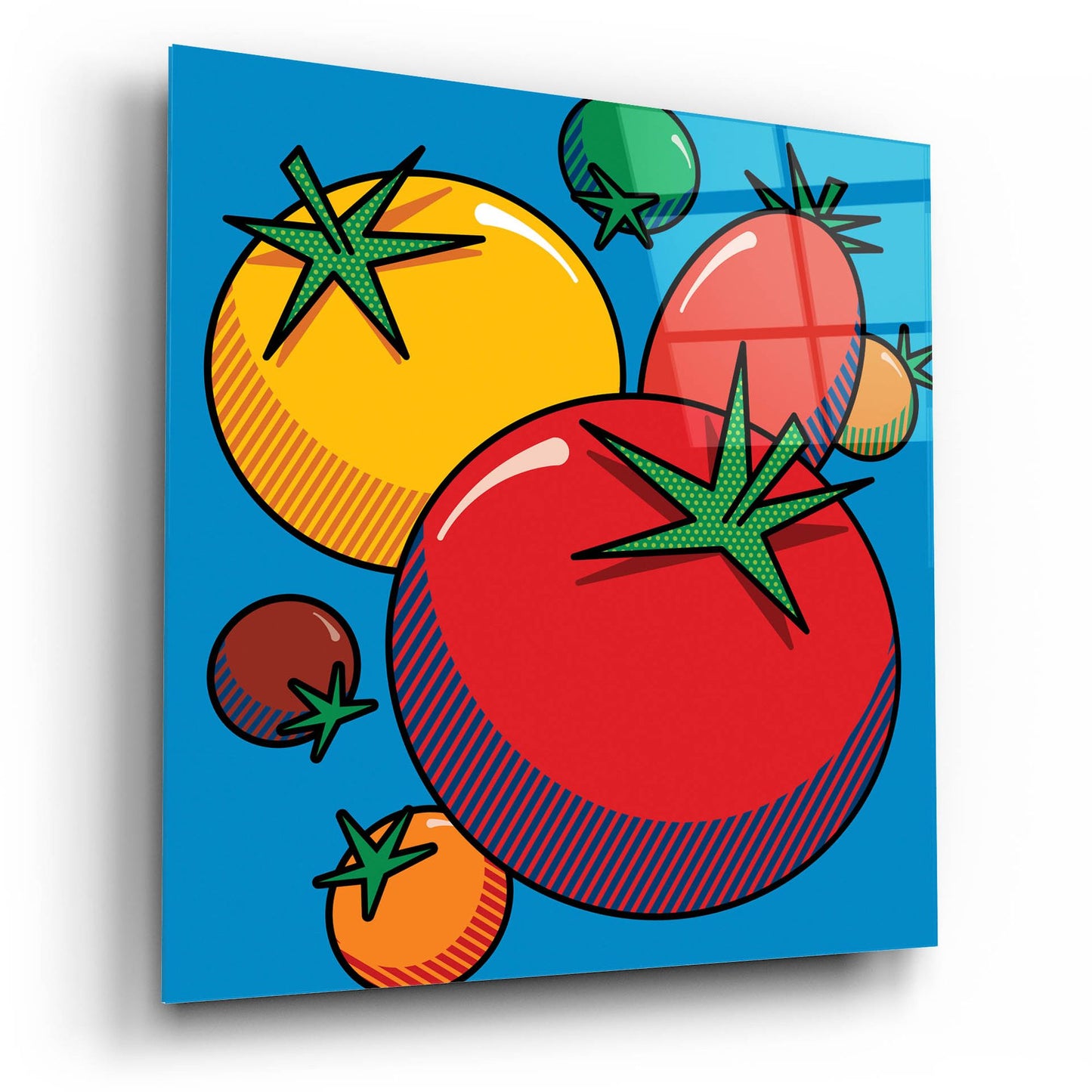 Epic Art 'Various Tomatoes On Blue' by Ron Magnes, Acrylic Glass Wall Art,12x12