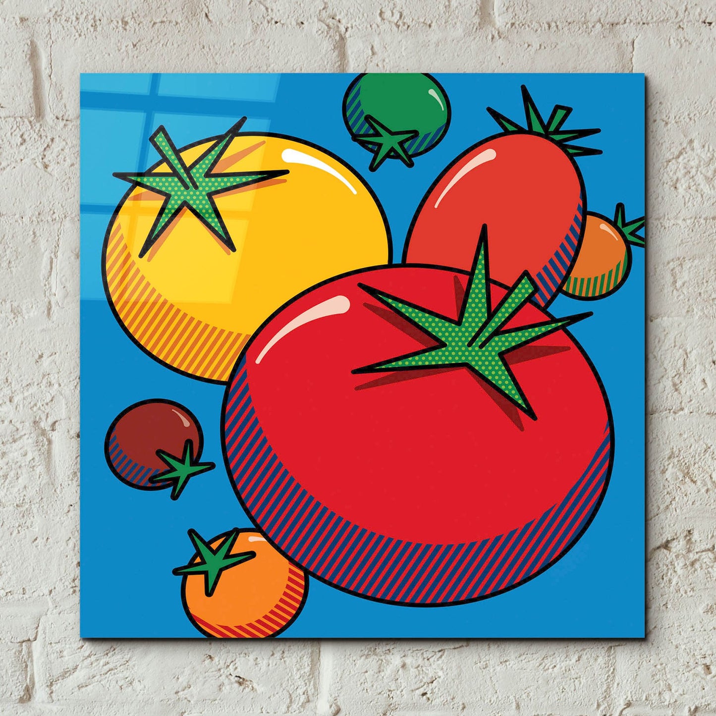 Epic Art 'Various Tomatoes On Blue' by Ron Magnes, Acrylic Glass Wall Art,12x12