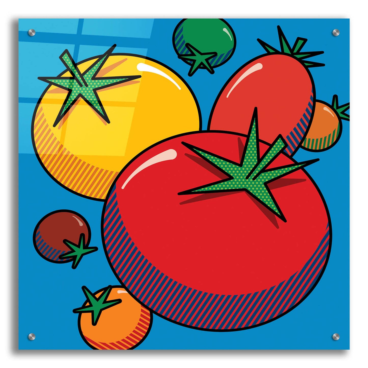 Epic Art 'Various Tomatoes On Blue' by Ron Magnes, Acrylic Glass Wall Art,24x24