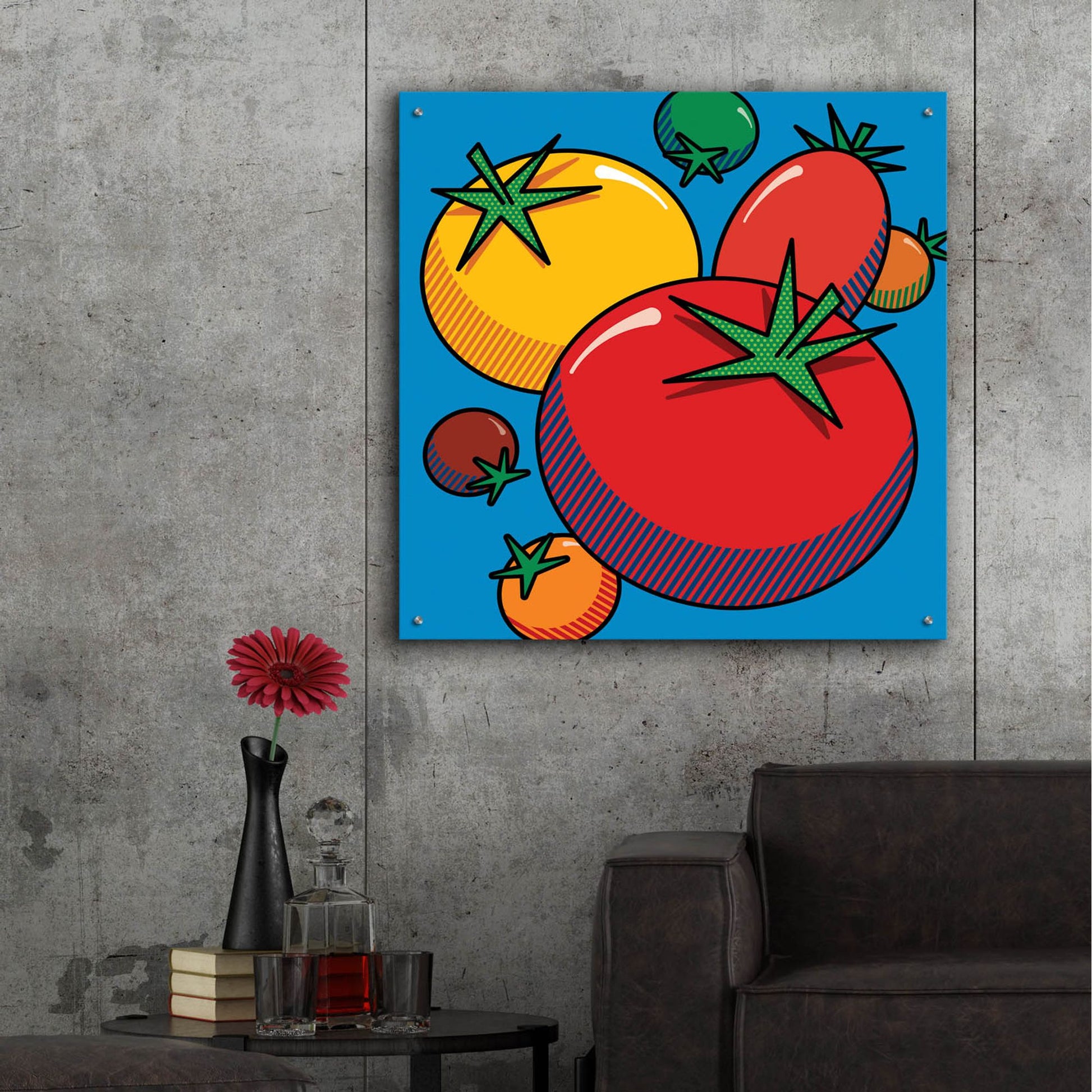 Epic Art 'Various Tomatoes On Blue' by Ron Magnes, Acrylic Glass Wall Art,36x36