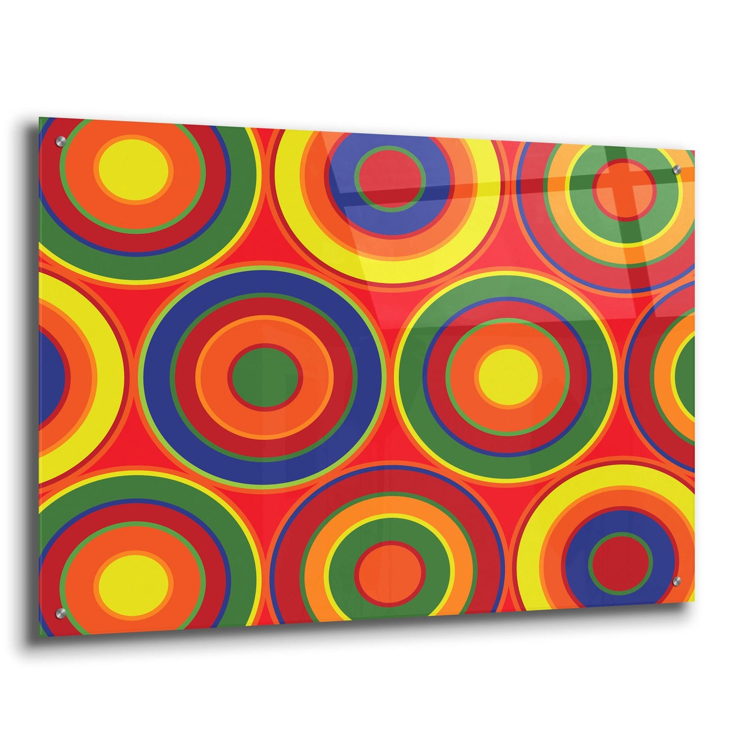 Epic Art 'Circles Abstract On Red' by Ron Magnes, Acrylic Glass Wall Art,36x24