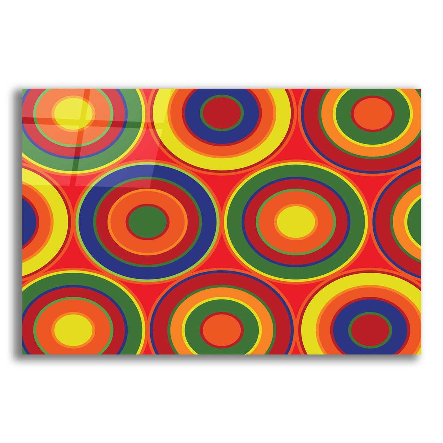 Epic Art 'Circles Abstract On Red' by Ron Magnes, Acrylic Glass Wall Art