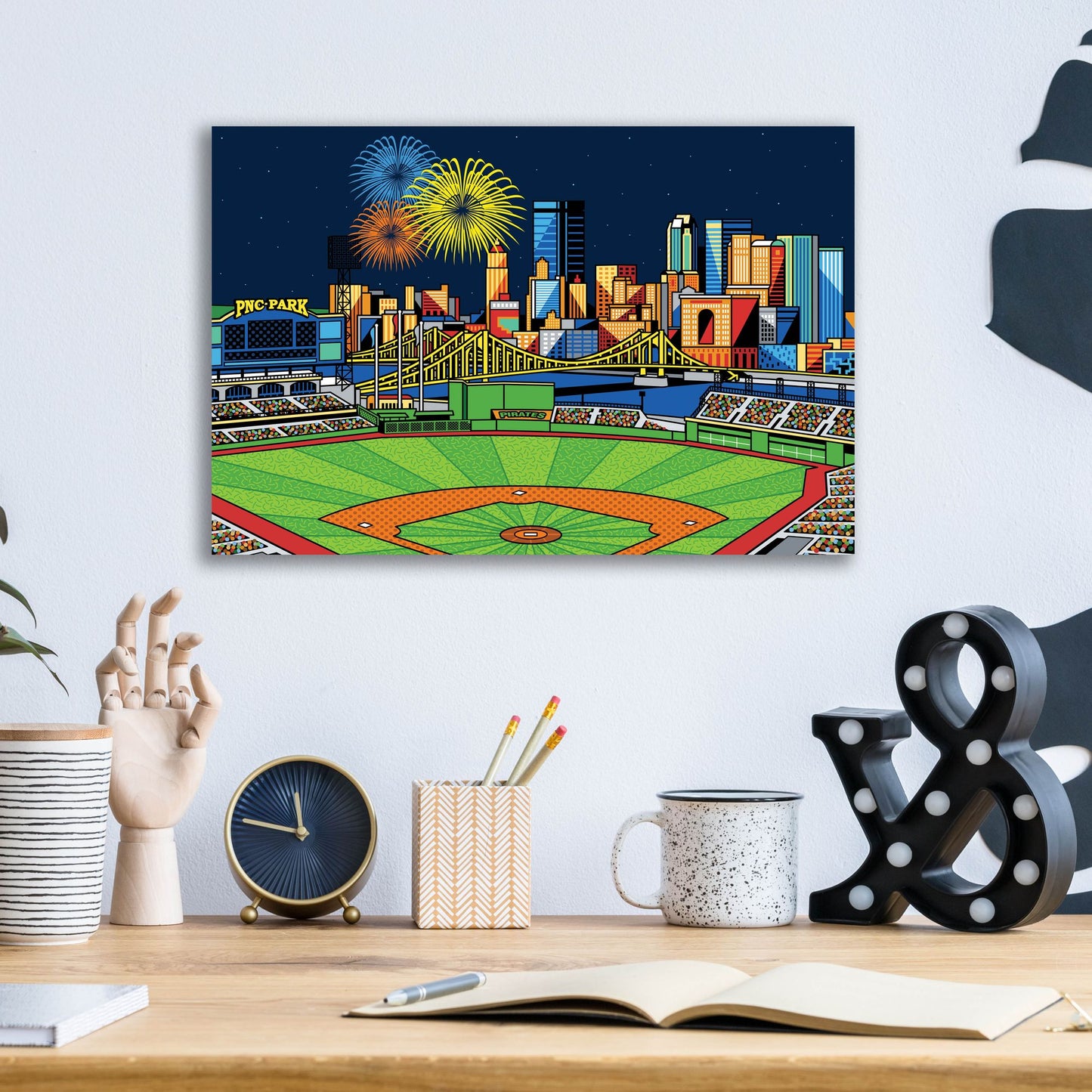 Epic Art 'PNC Park Fireworks Pittsburgh' by Ron Magnes, Acrylic Glass Wall Art,16x12