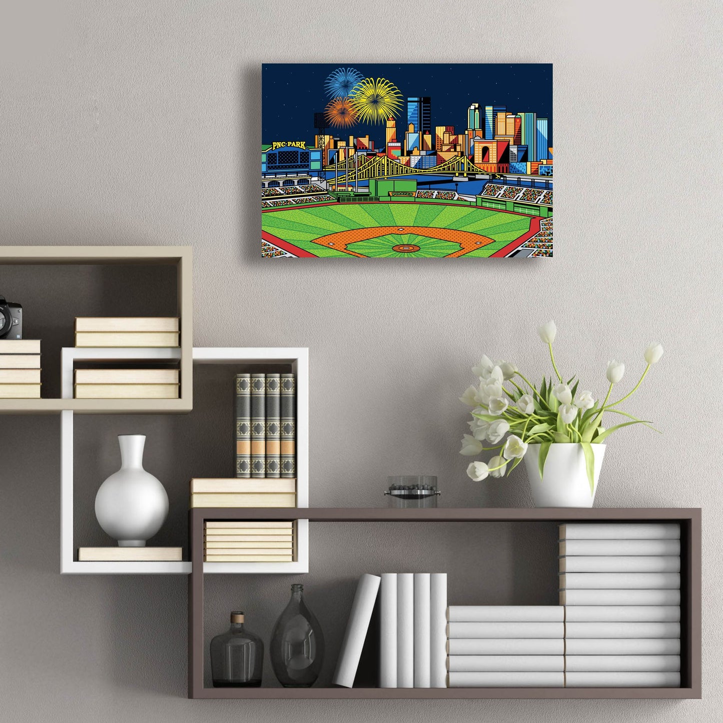 Epic Art 'PNC Park Fireworks Pittsburgh' by Ron Magnes, Acrylic Glass Wall Art,24x16