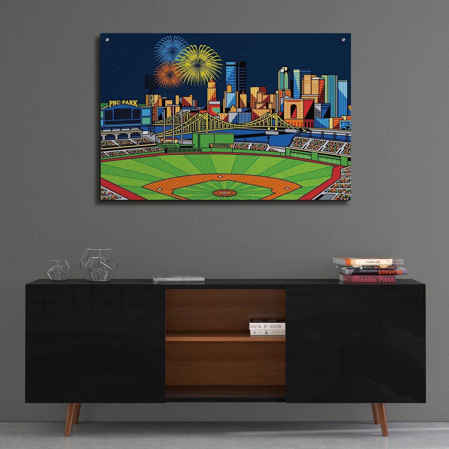 Epic Art 'PNC Park Fireworks Pittsburgh' by Ron Magnes, Acrylic Glass Wall Art,36x24