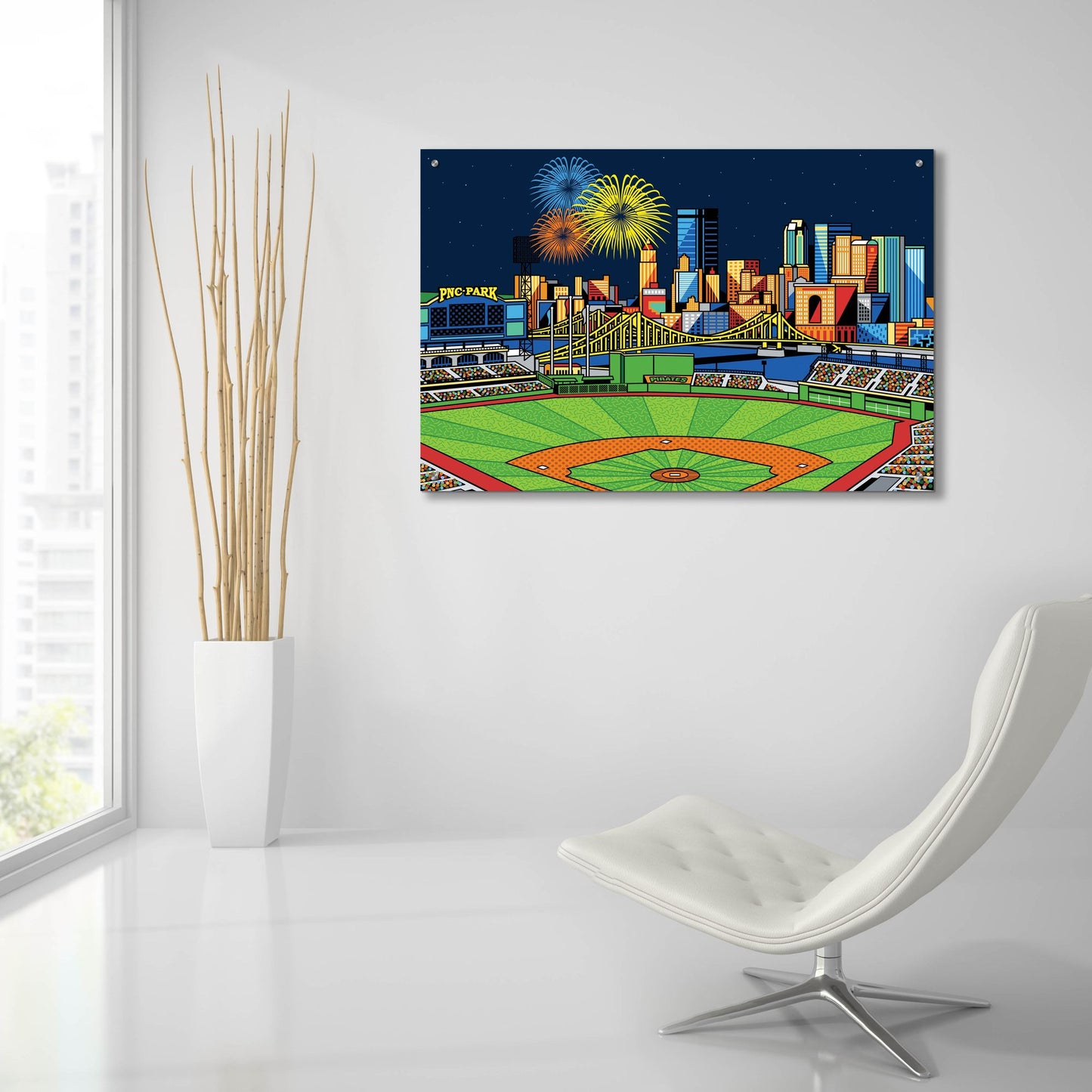 Epic Art 'PNC Park Fireworks Pittsburgh' by Ron Magnes, Acrylic Glass Wall Art,36x24