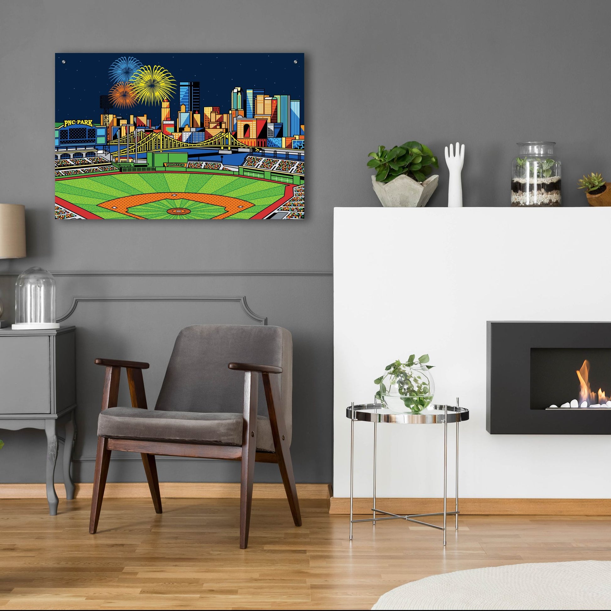 Epic Art 'PNC Park Fireworks Pittsburgh' by Ron Magnes, Acrylic Glass Wall Art,36x24