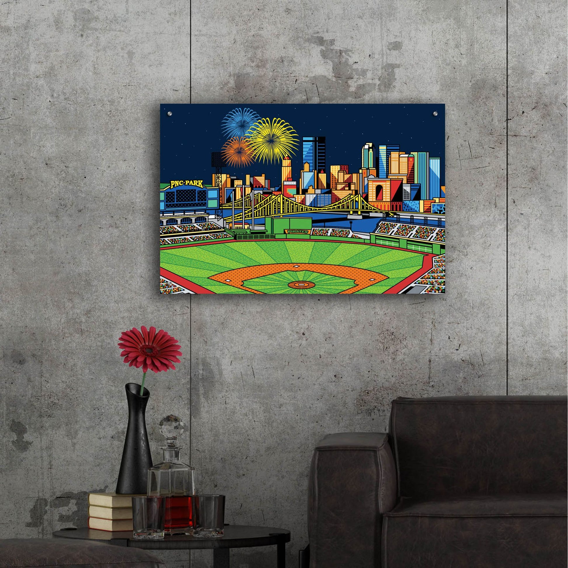 Epic Art 'PNC Park Fireworks Pittsburgh' by Ron Magnes, Acrylic Glass Wall Art,36x24