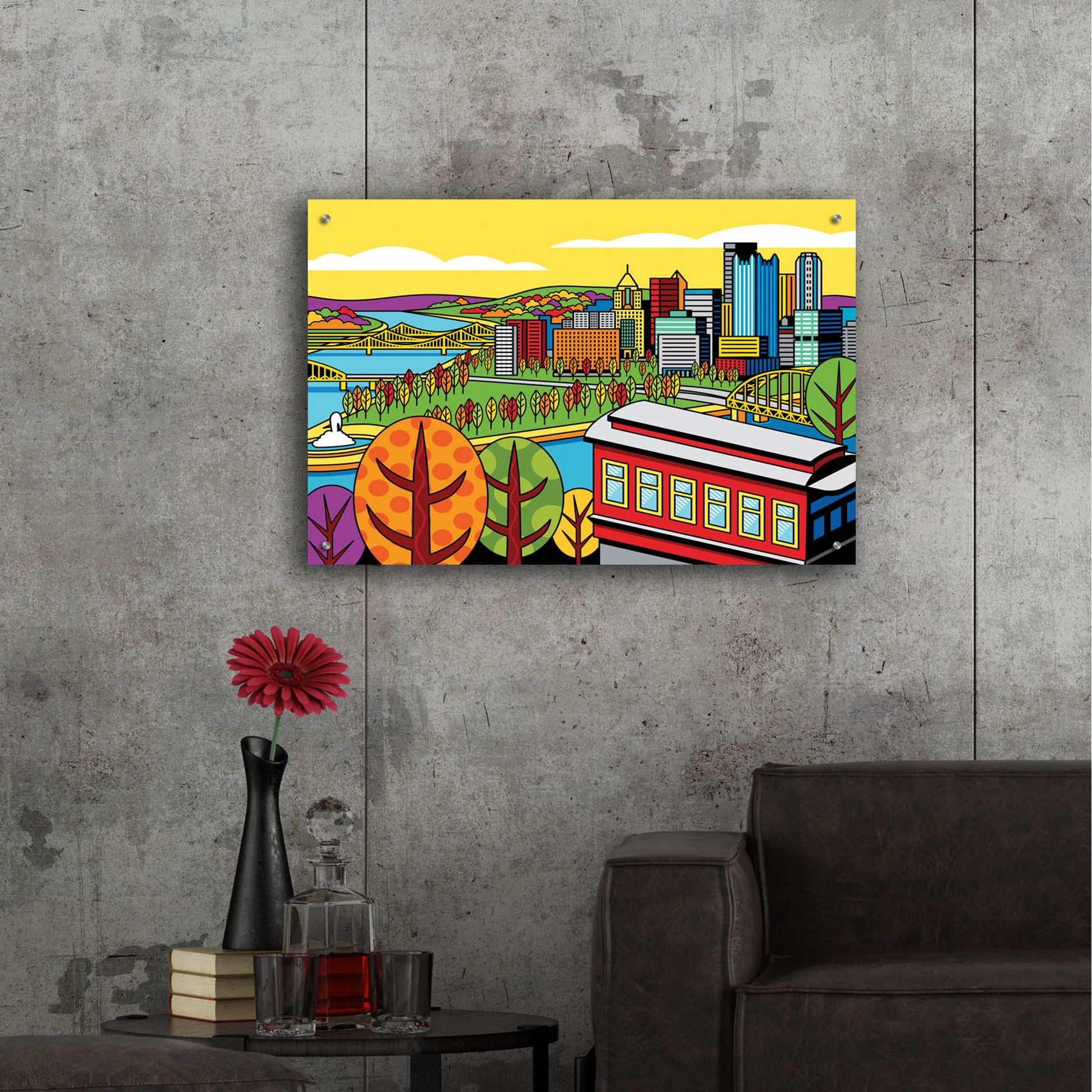 Epic Art 'Pittsburgh Incline Autumn Pop' by Ron Magnes, Acrylic Glass Wall Art,36x24