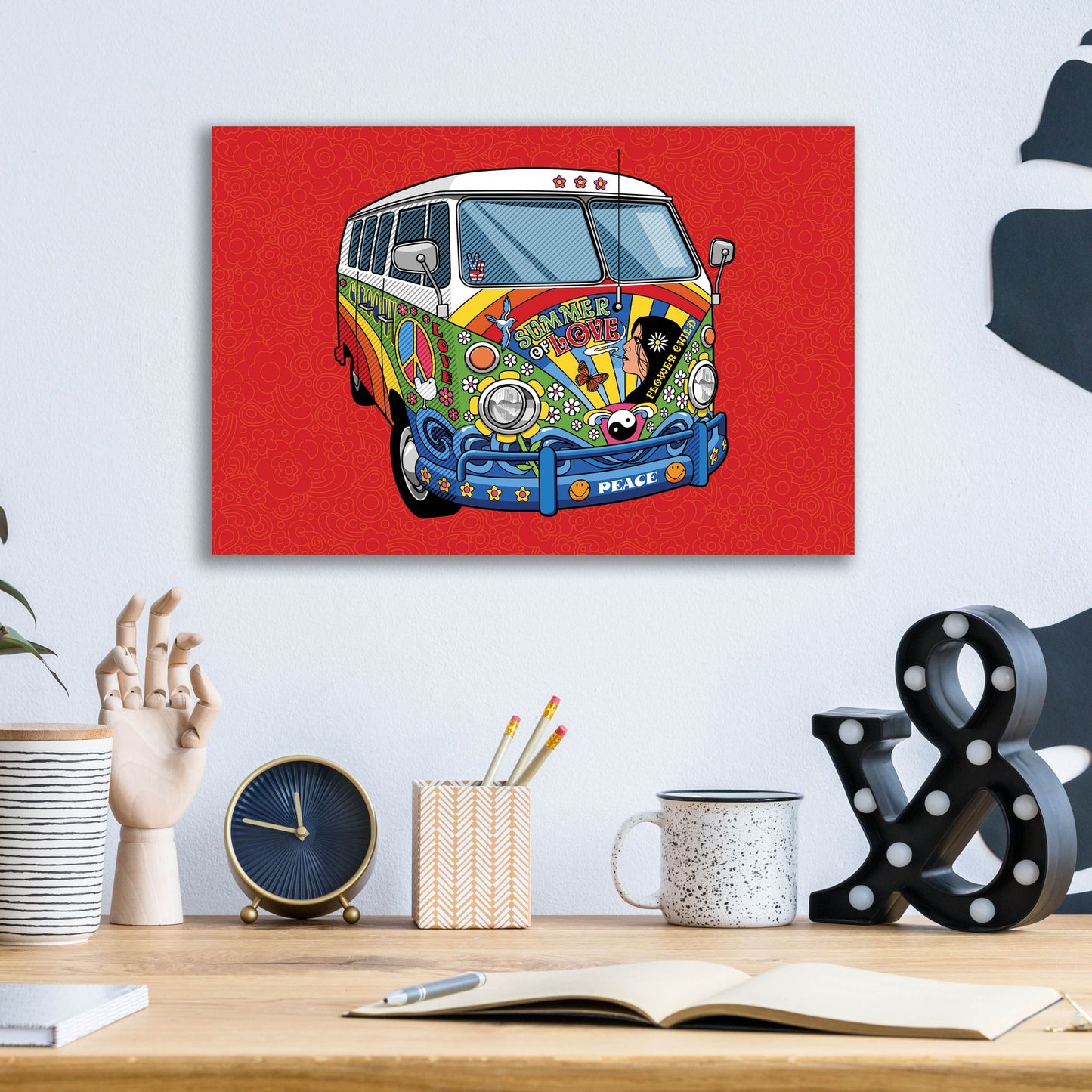 Epic Art 'Sixties VW Hippy Van' by Ron Magnes, Acrylic Glass Wall Art,16x12