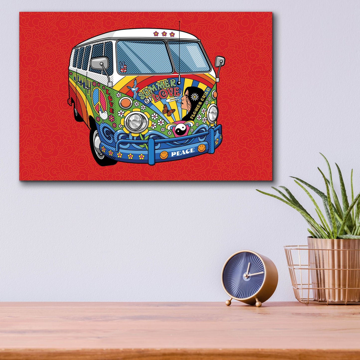 Epic Art 'Sixties VW Hippy Van' by Ron Magnes, Acrylic Glass Wall Art,16x12