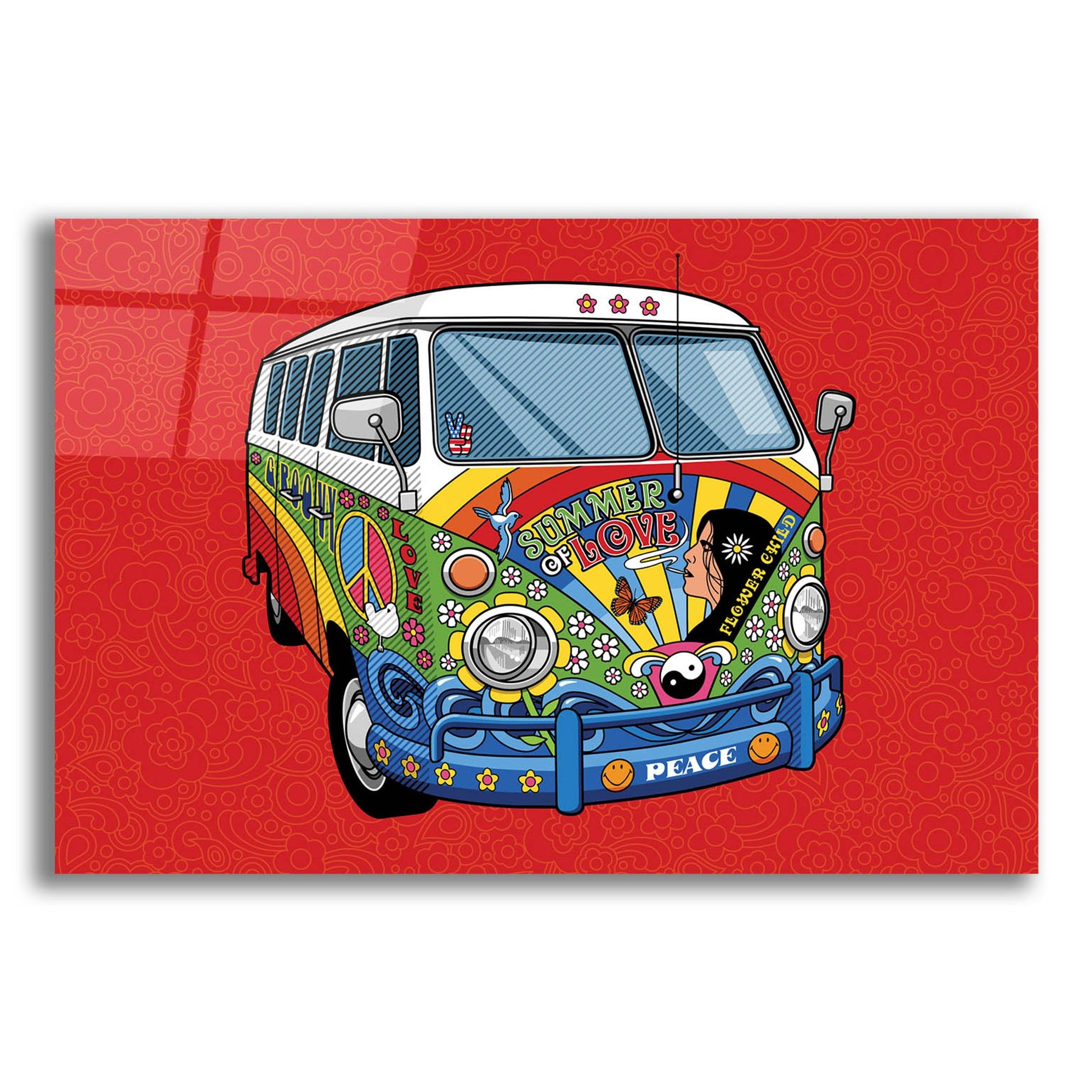 Epic Art 'Sixties VW Hippy Van' by Ron Magnes, Acrylic Glass Wall Art,16x12