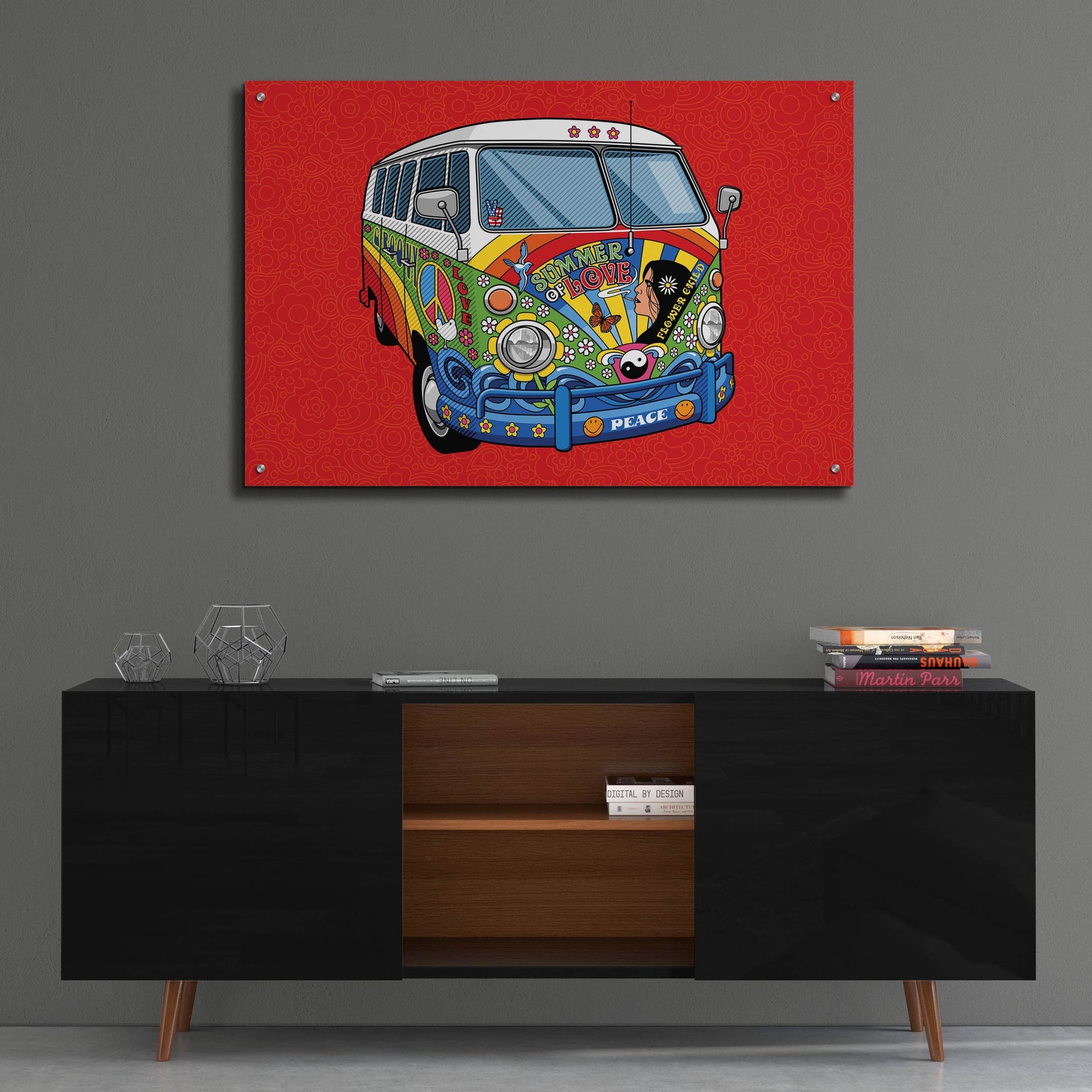 Epic Art 'Sixties VW Hippy Van' by Ron Magnes, Acrylic Glass Wall Art,36x24