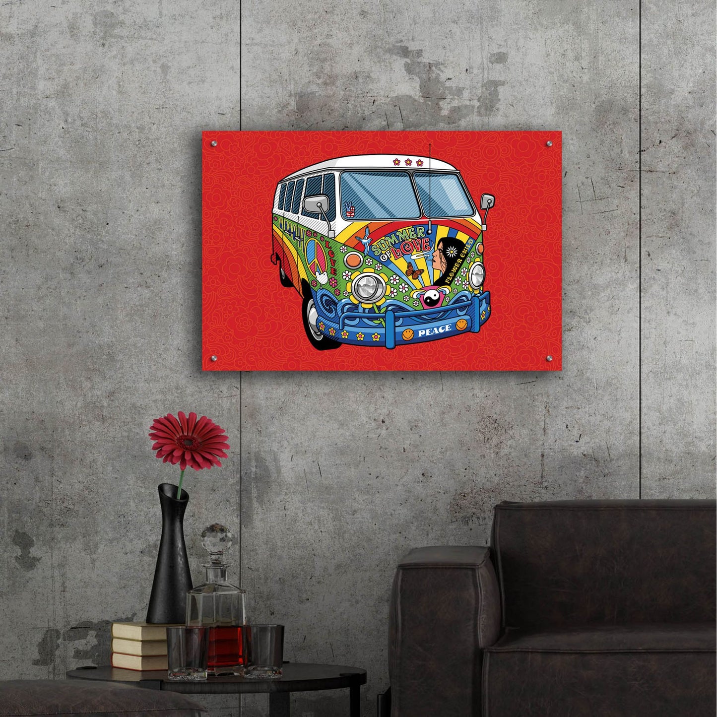 Epic Art 'Sixties VW Hippy Van' by Ron Magnes, Acrylic Glass Wall Art,36x24