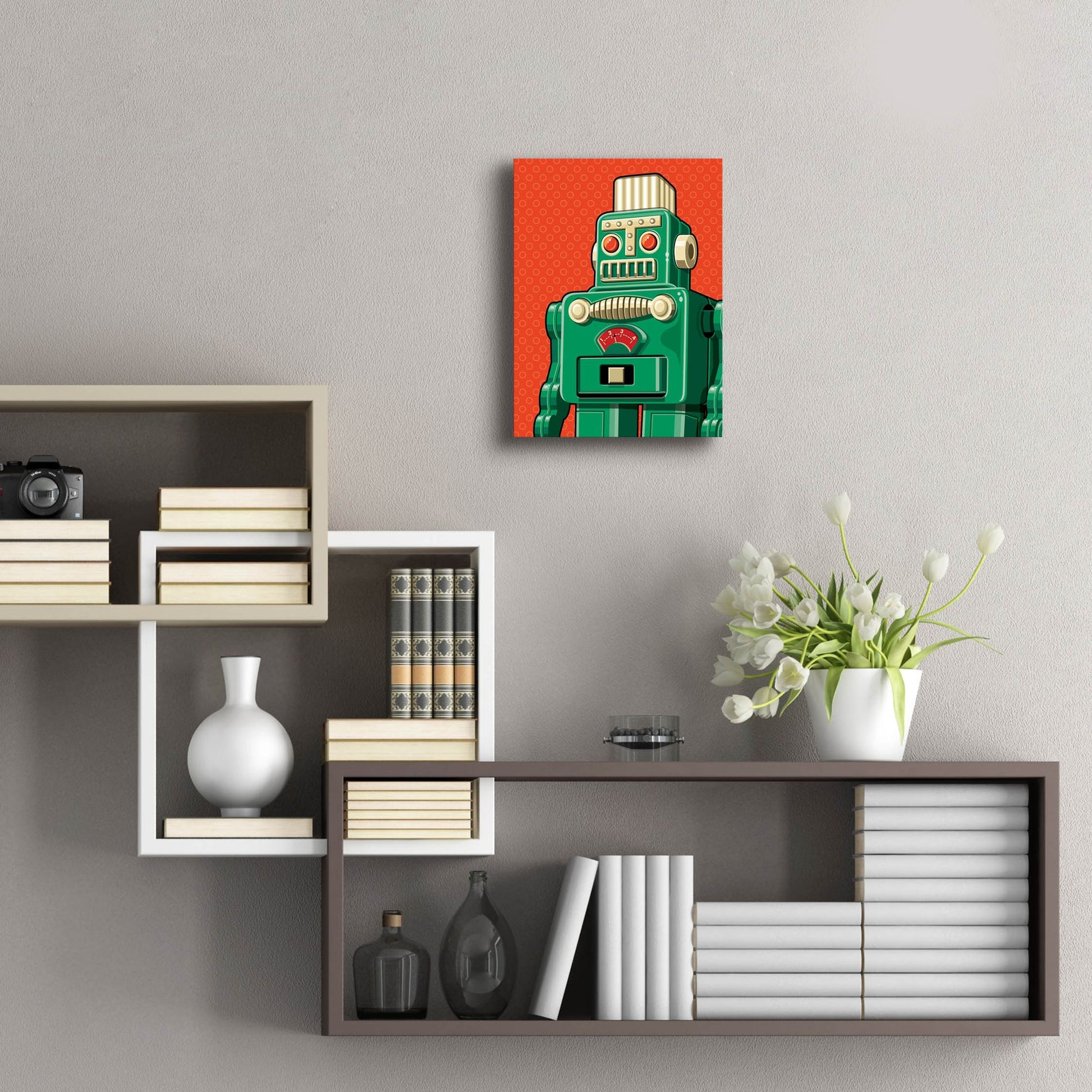 Epic Art 'Vintage Green Robot' by Ron Magnes, Acrylic Glass Wall Art,12x16